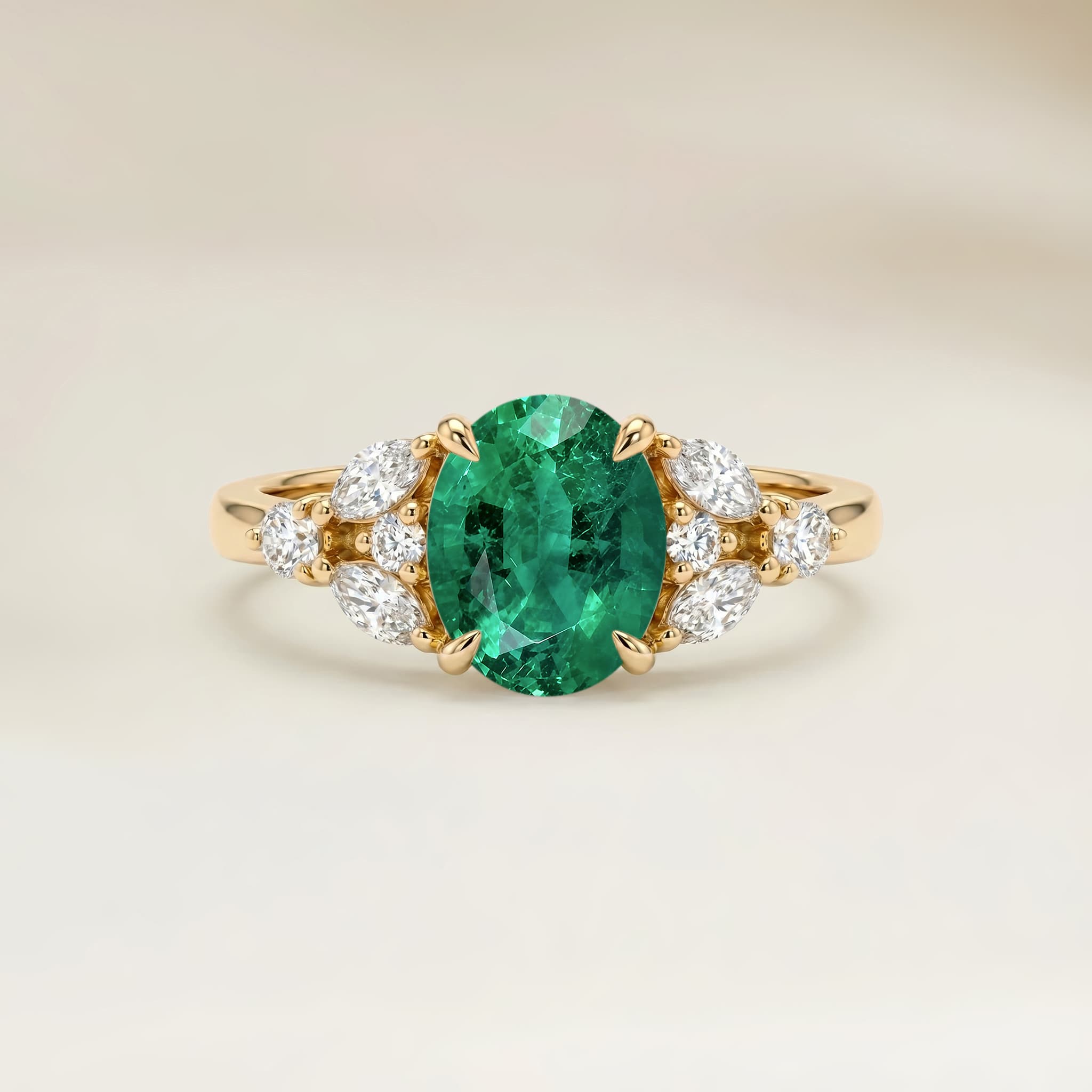 Bague Floral Emeraude de Zambie Ovale de 1,62ct