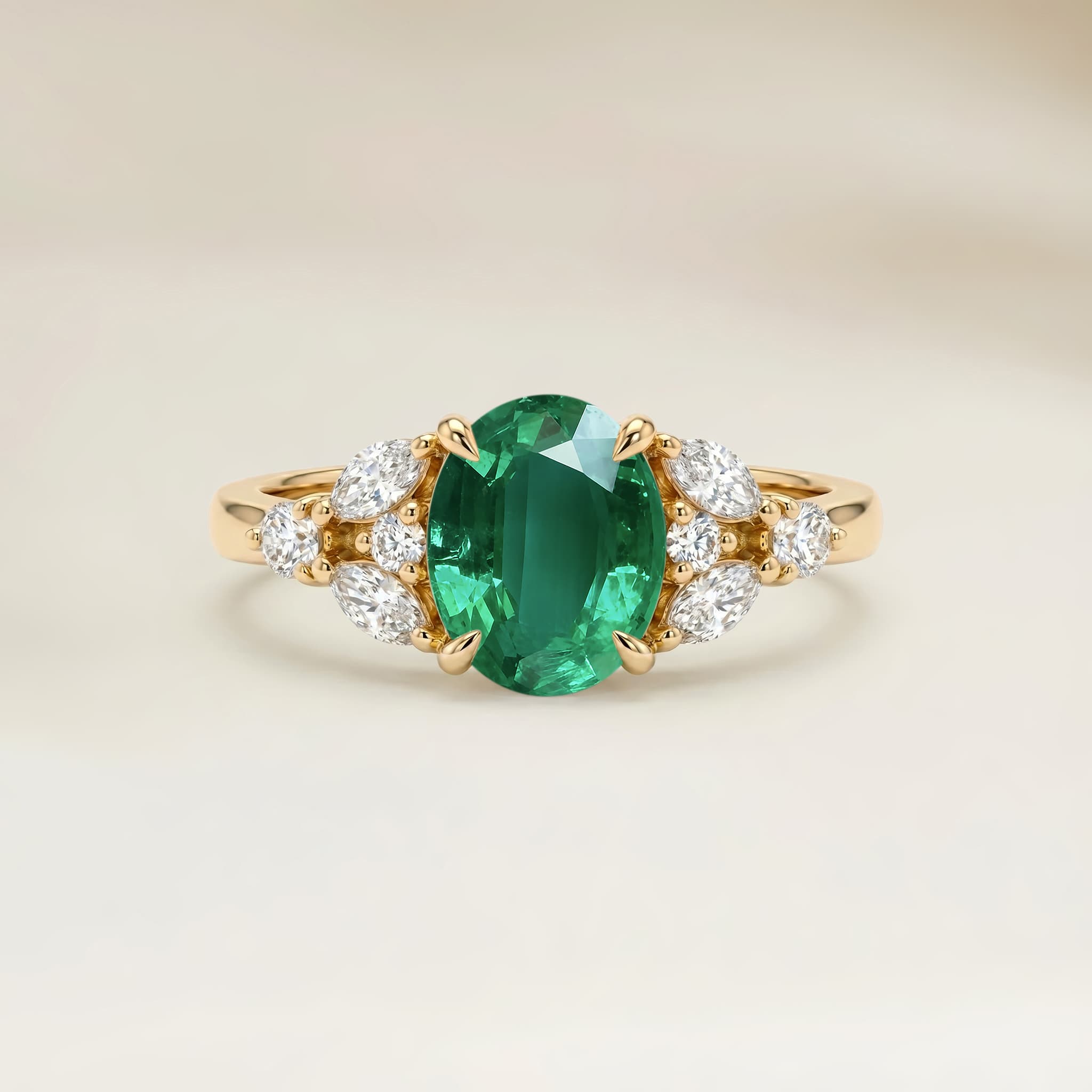 Bague Floral Emeraude de Zambie Ovale de 1,98ct
