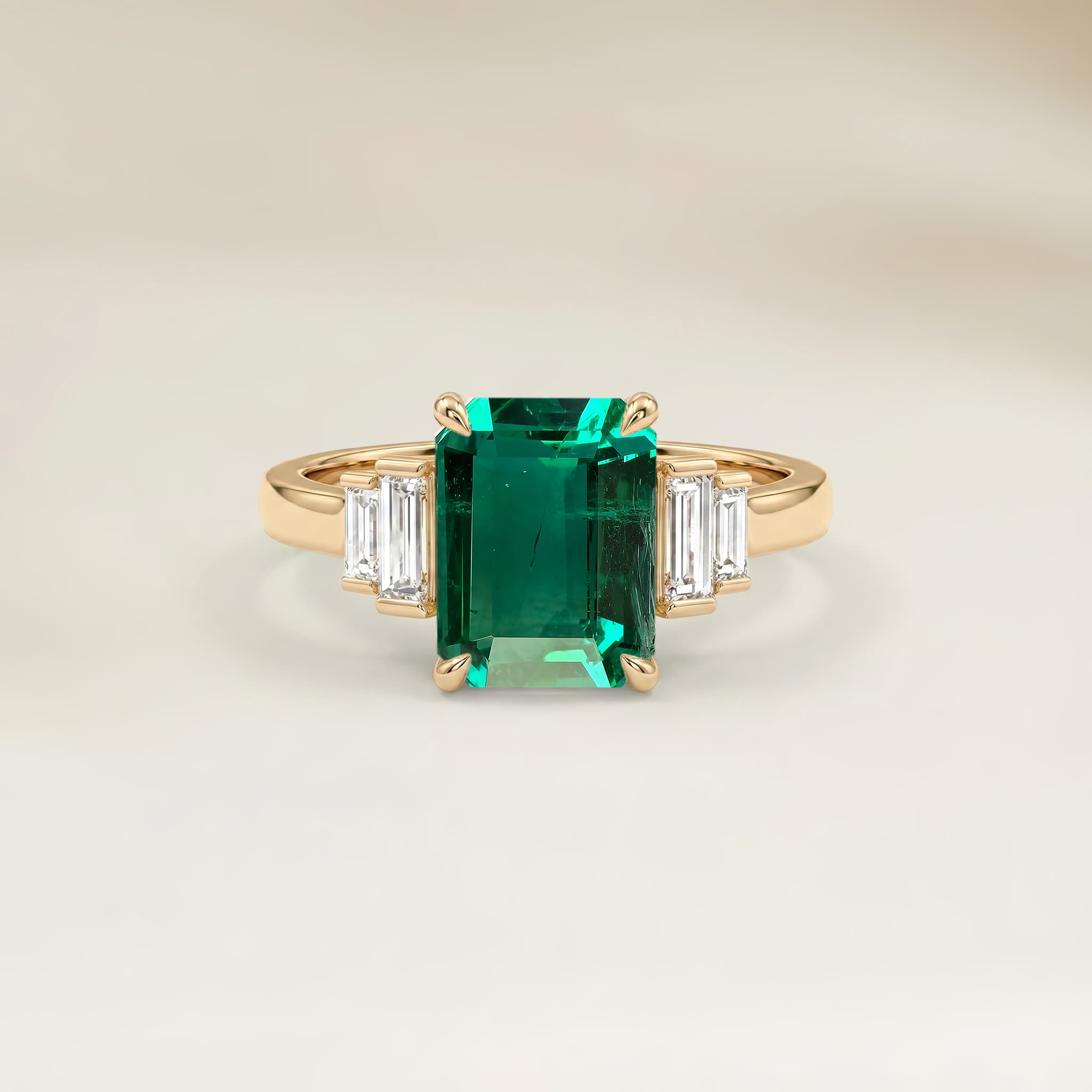 Bague Art Deco Emeraude de Zambie Rectangle de 1,46ct