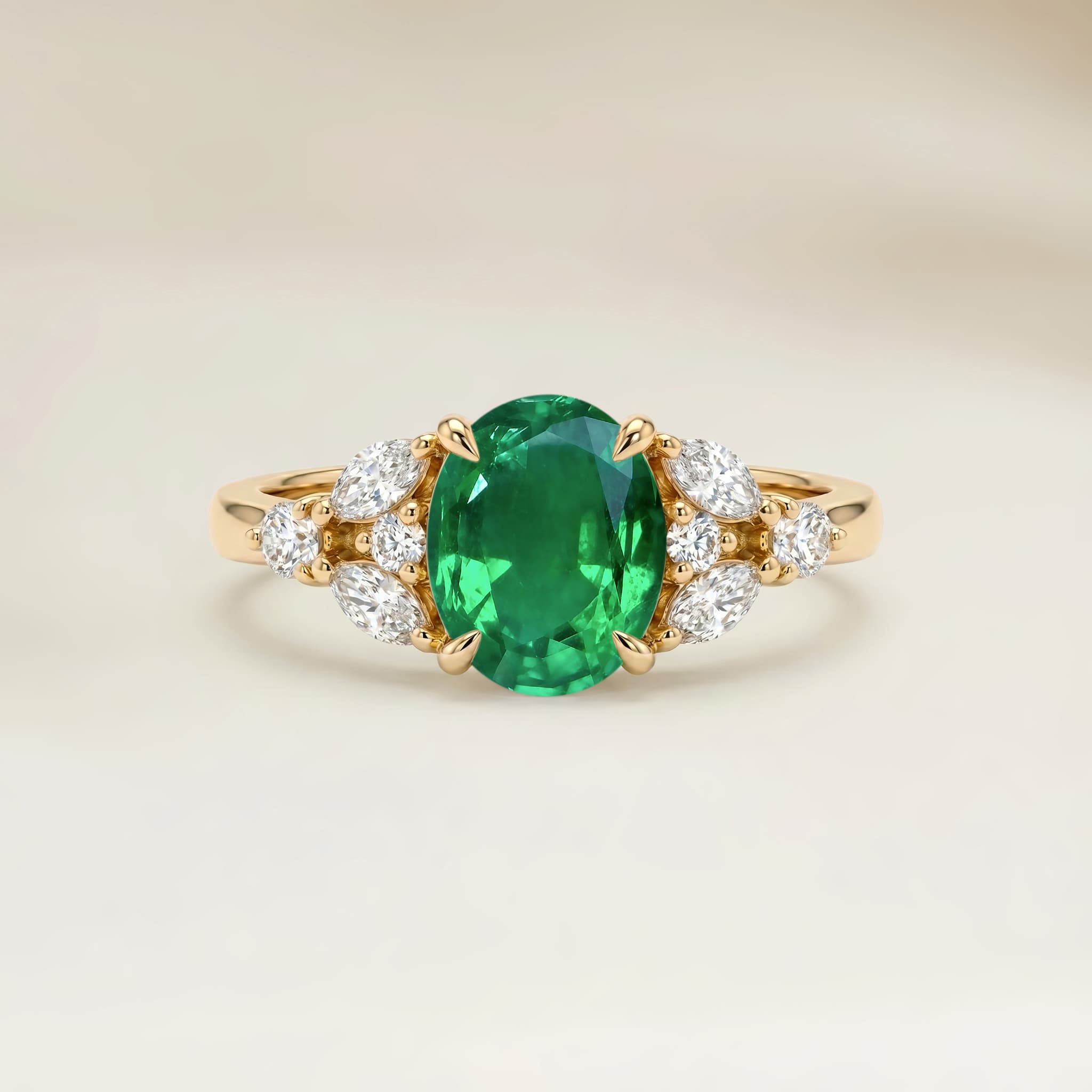 Bague Floral Emeraude de Zambie Ovale de 1,11ct