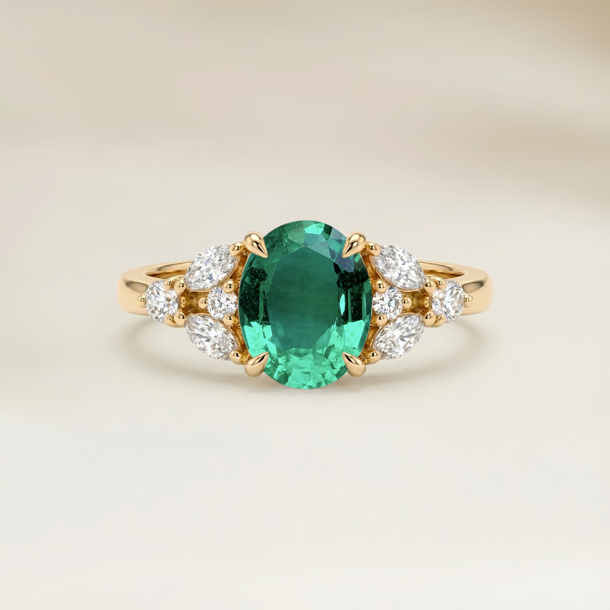 Bague Floral Emeraude de Zambie Ovale de 1,08ct