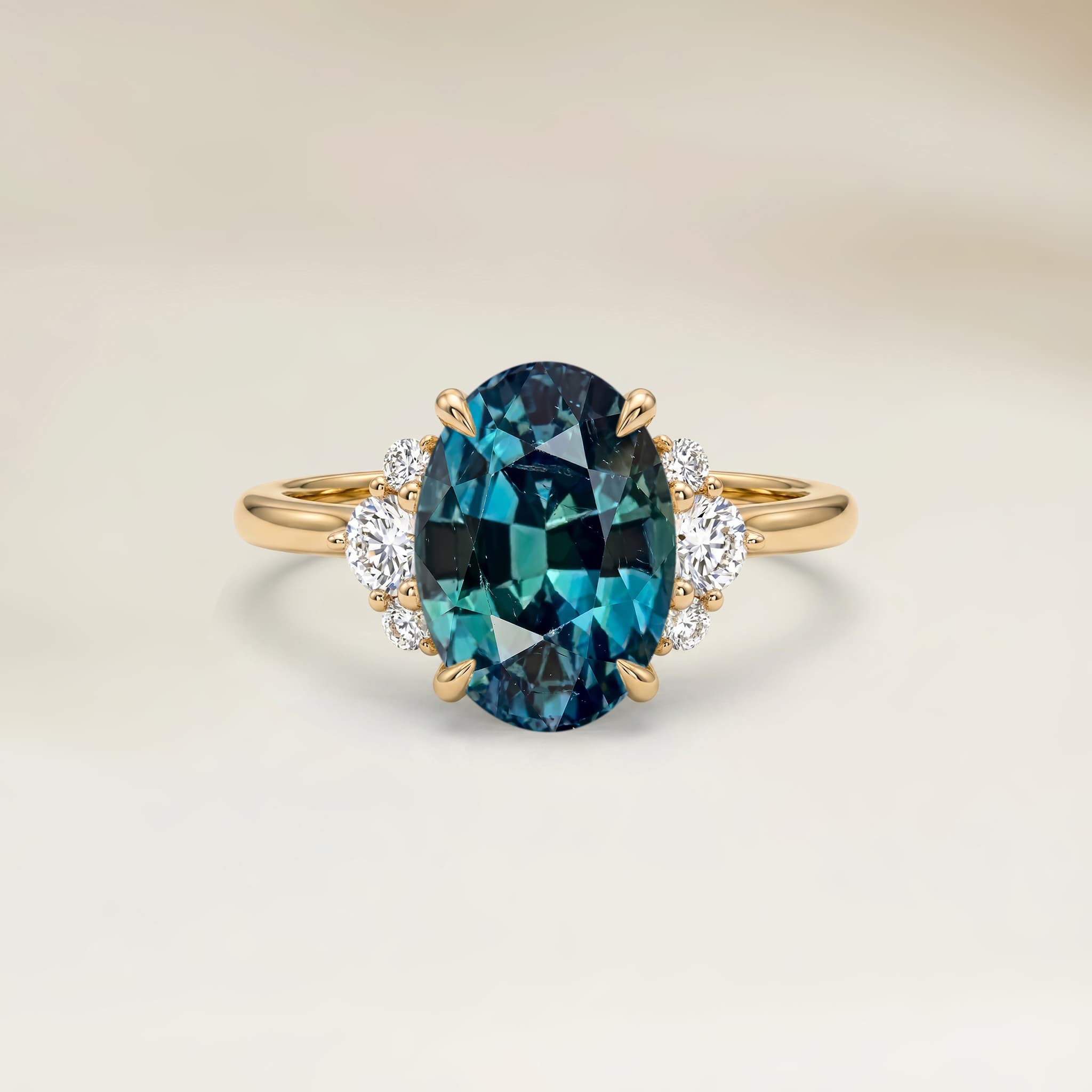 Bague Epaulé Saphir Teal Ovale de 1,67ct