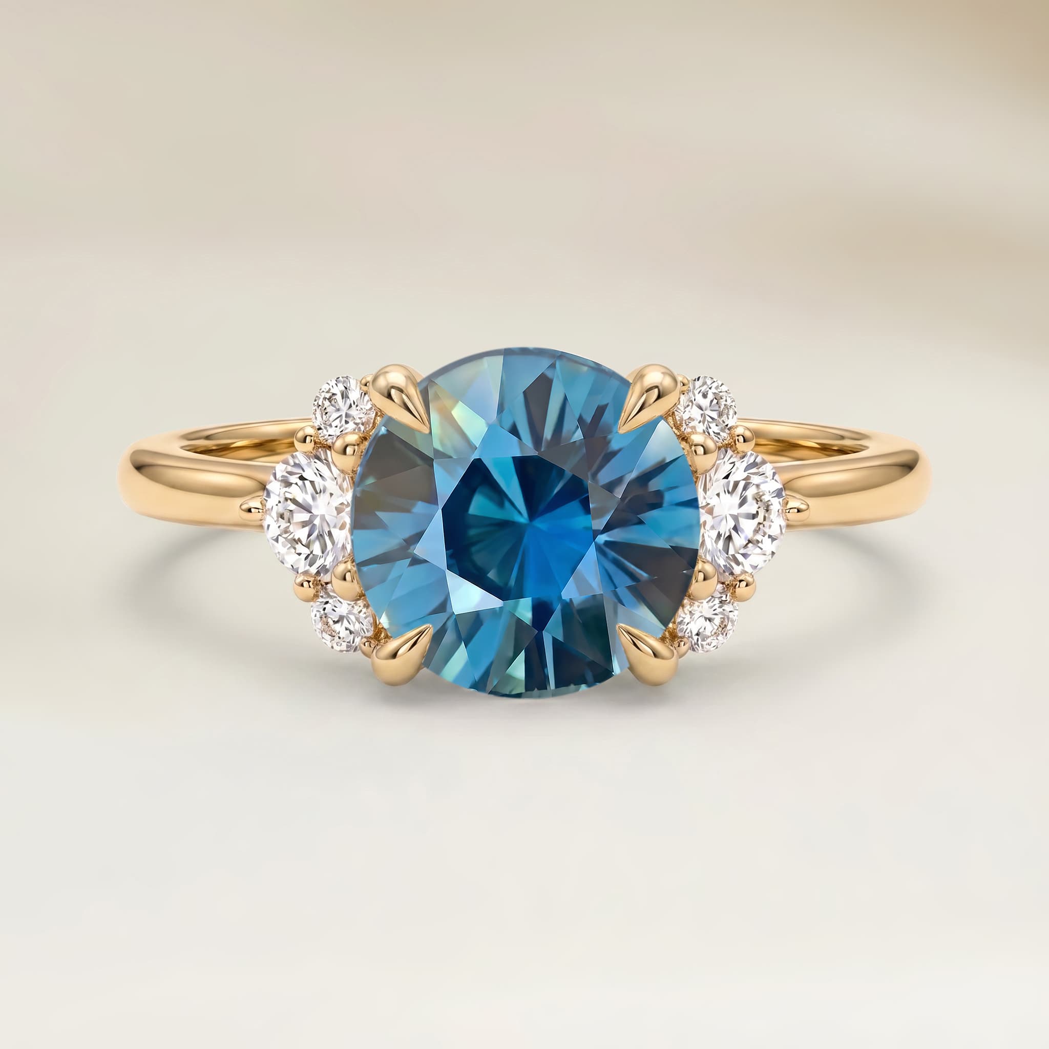 Bague Epaulé Saphir Teal Rond de 1,55ct