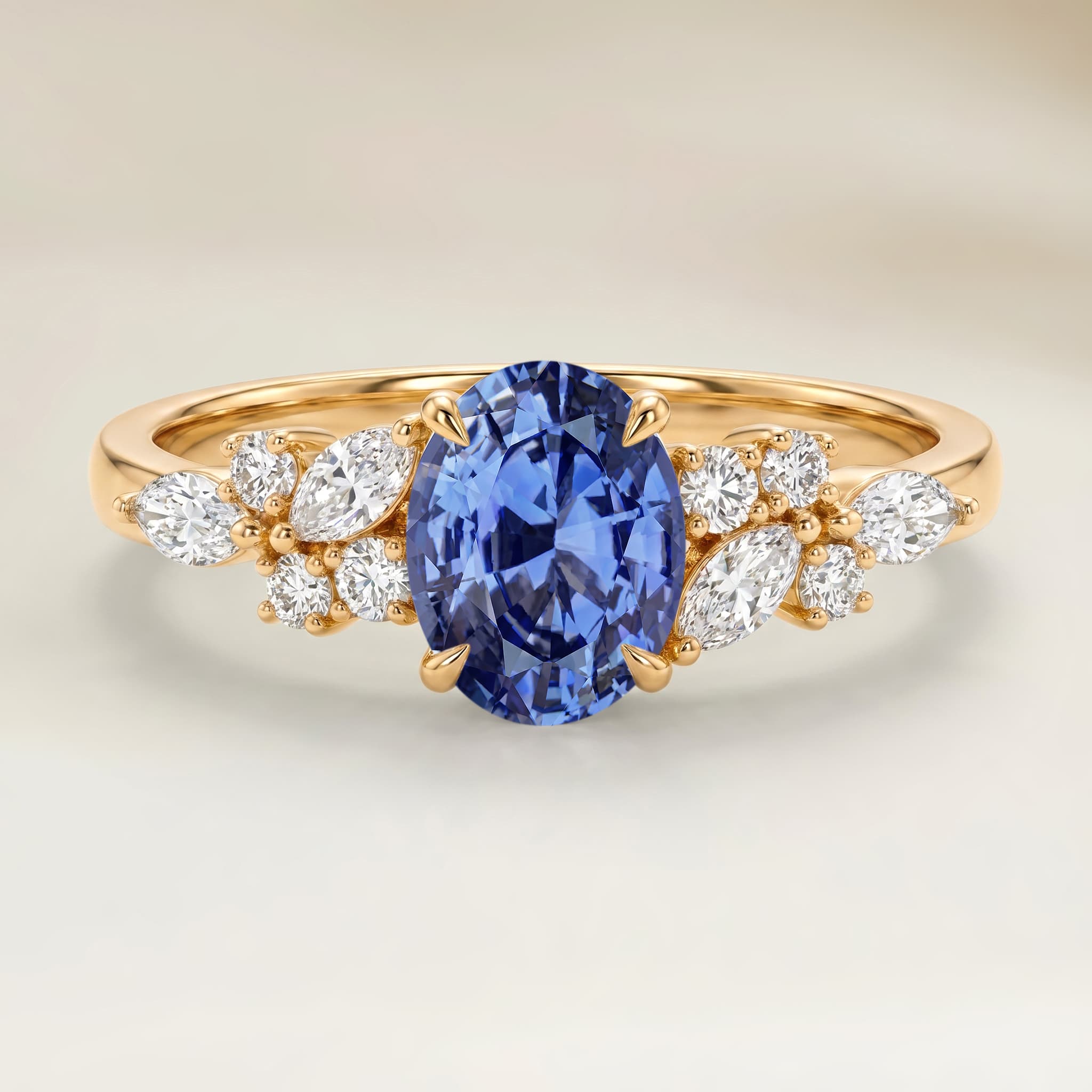 Bague Floral Saphir Bleu Ovale de 1,36ct