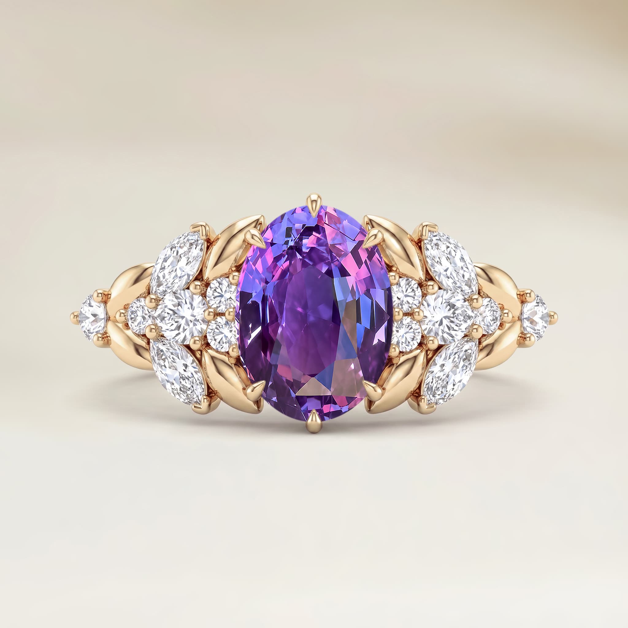 Bague Floral Saphir Violet Ovale de 1,05ct
