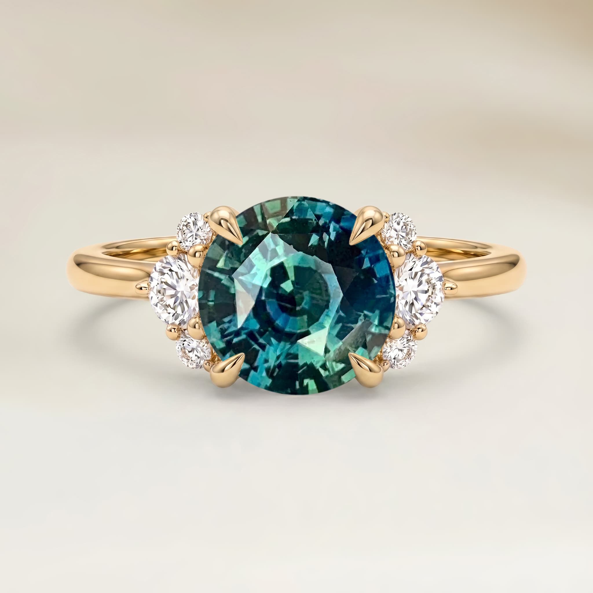 Bague Epaulé Saphir Teal Rond de 2,58ct