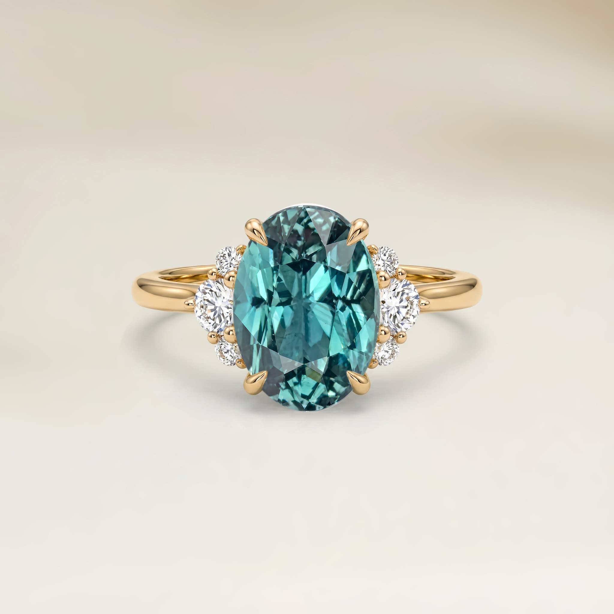 Bague Epaulé Saphir Teal Ovale de 1,56ct