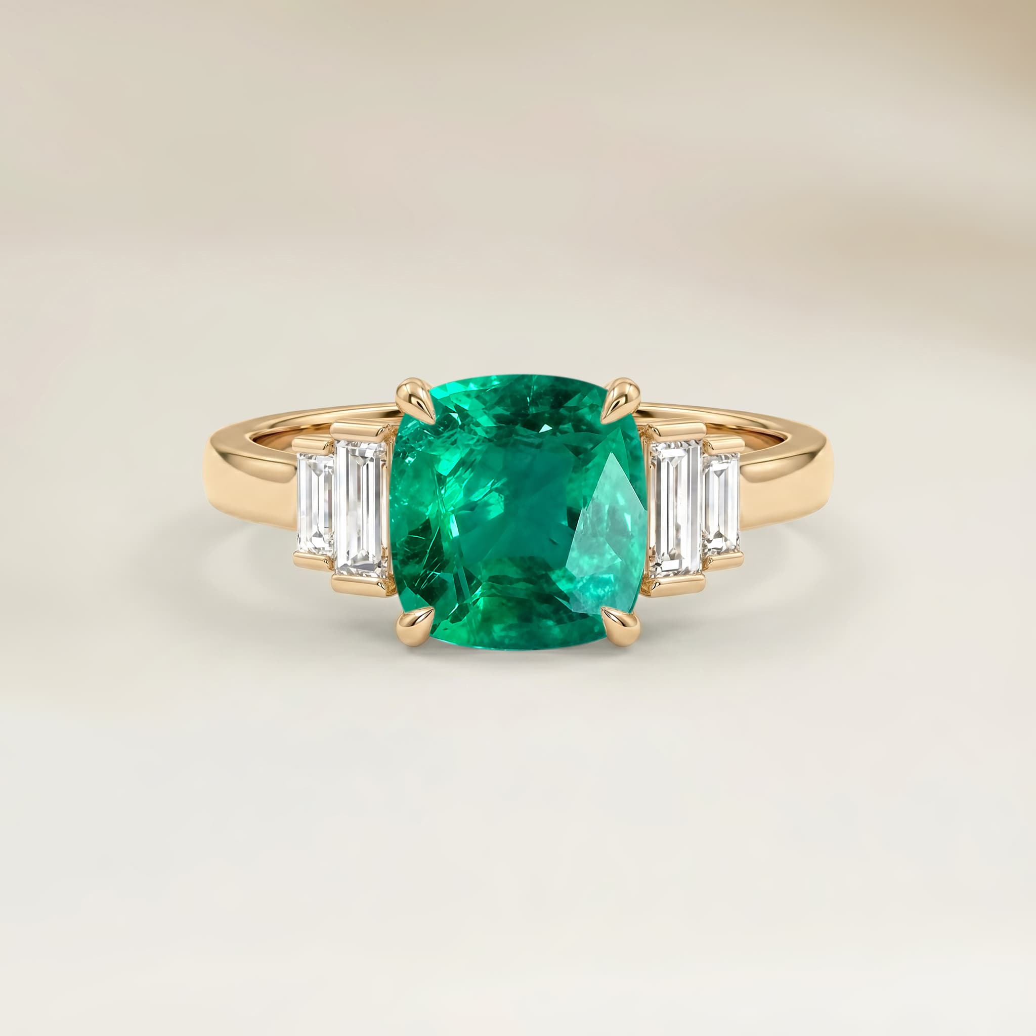 Bague Art Deco Emeraude de Zambie Coussin de 0,53ct