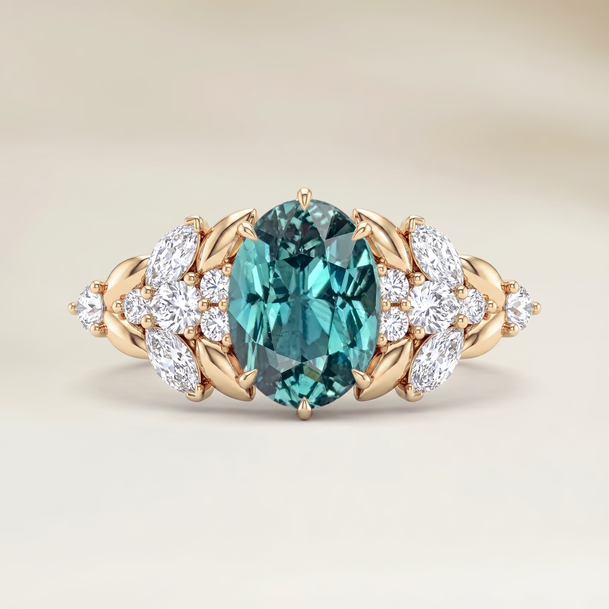 Bague Floral Saphir Teal Ovale de 1,56ct