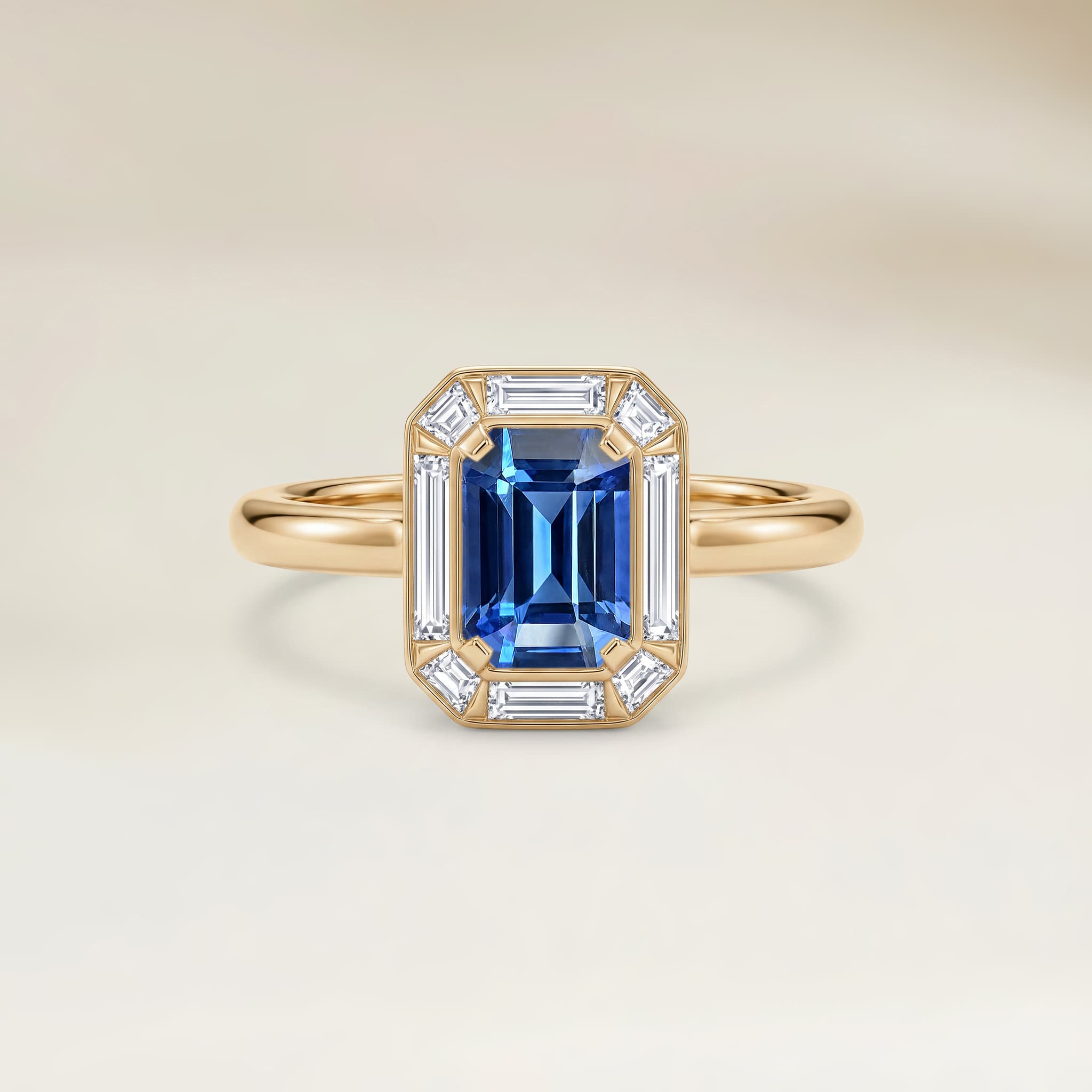 Bague Art Deco Saphir Bleu Rectangle de 1,60ct