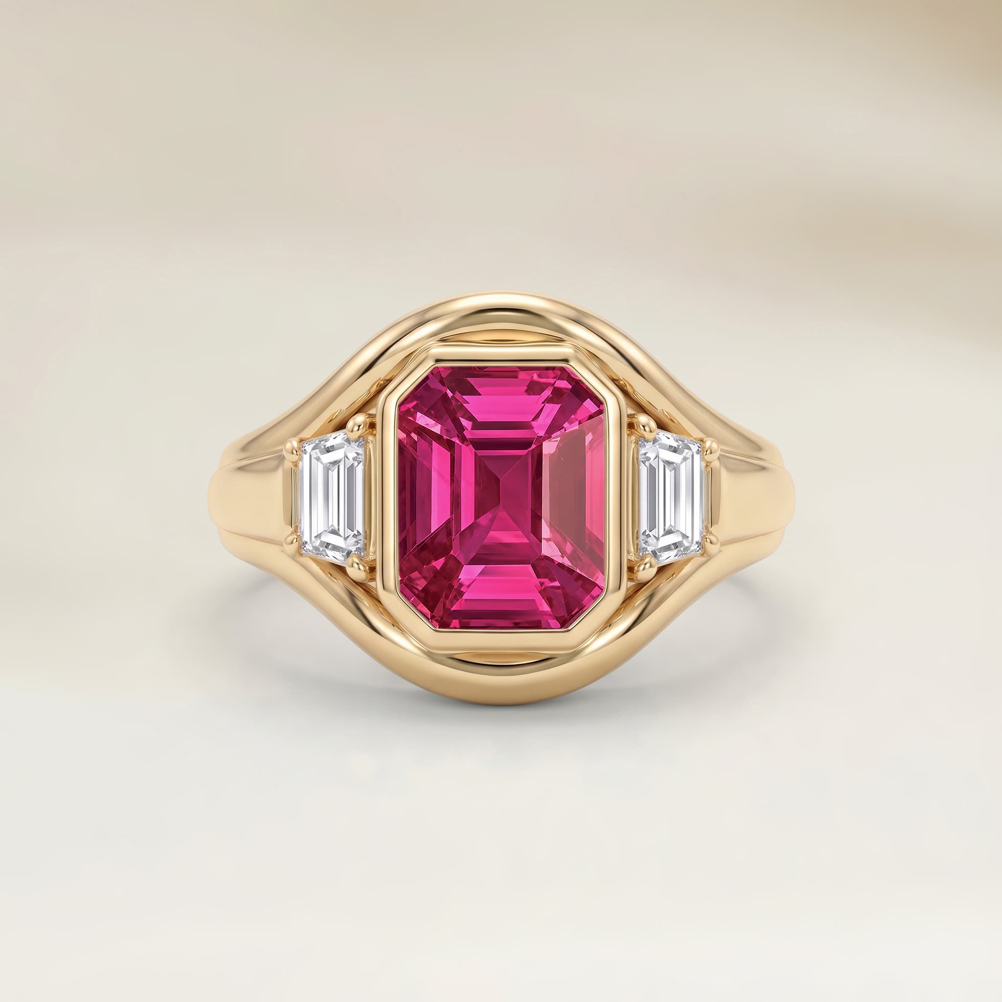 Bague Art Deco Saphir Rose Rectangle de 2,55ct