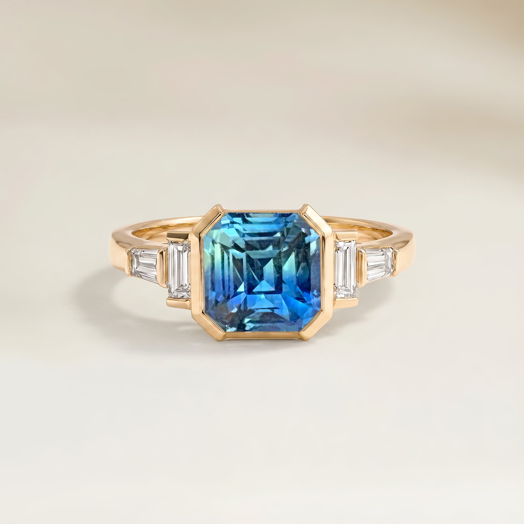 Bague Art Deco Saphir Teal Rectangle de 1,12ct