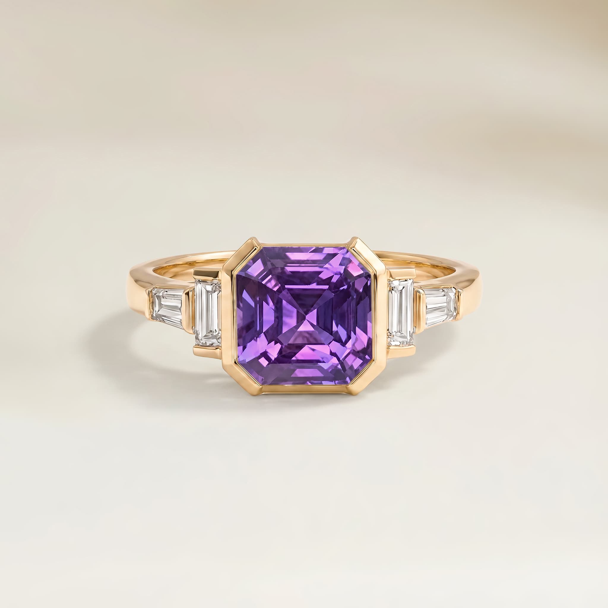 Bague Art Deco Saphir Violet Rectangle de 1,07ct