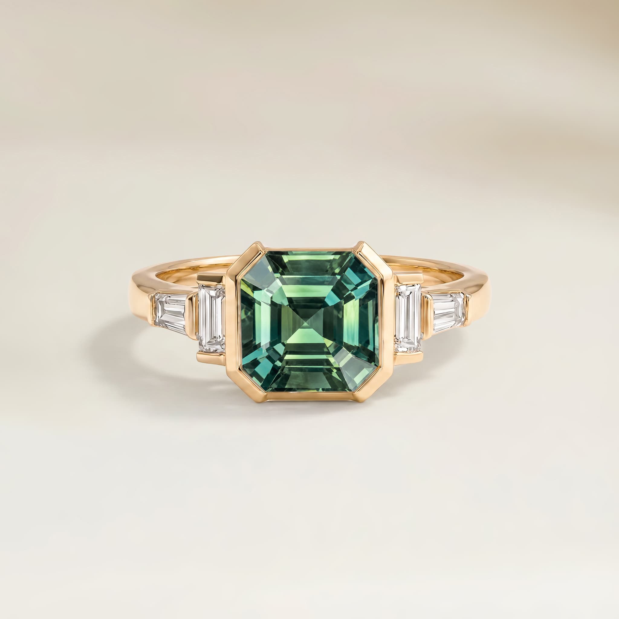 Bague Art Deco Saphir Teal Rectangle de 1,02ct