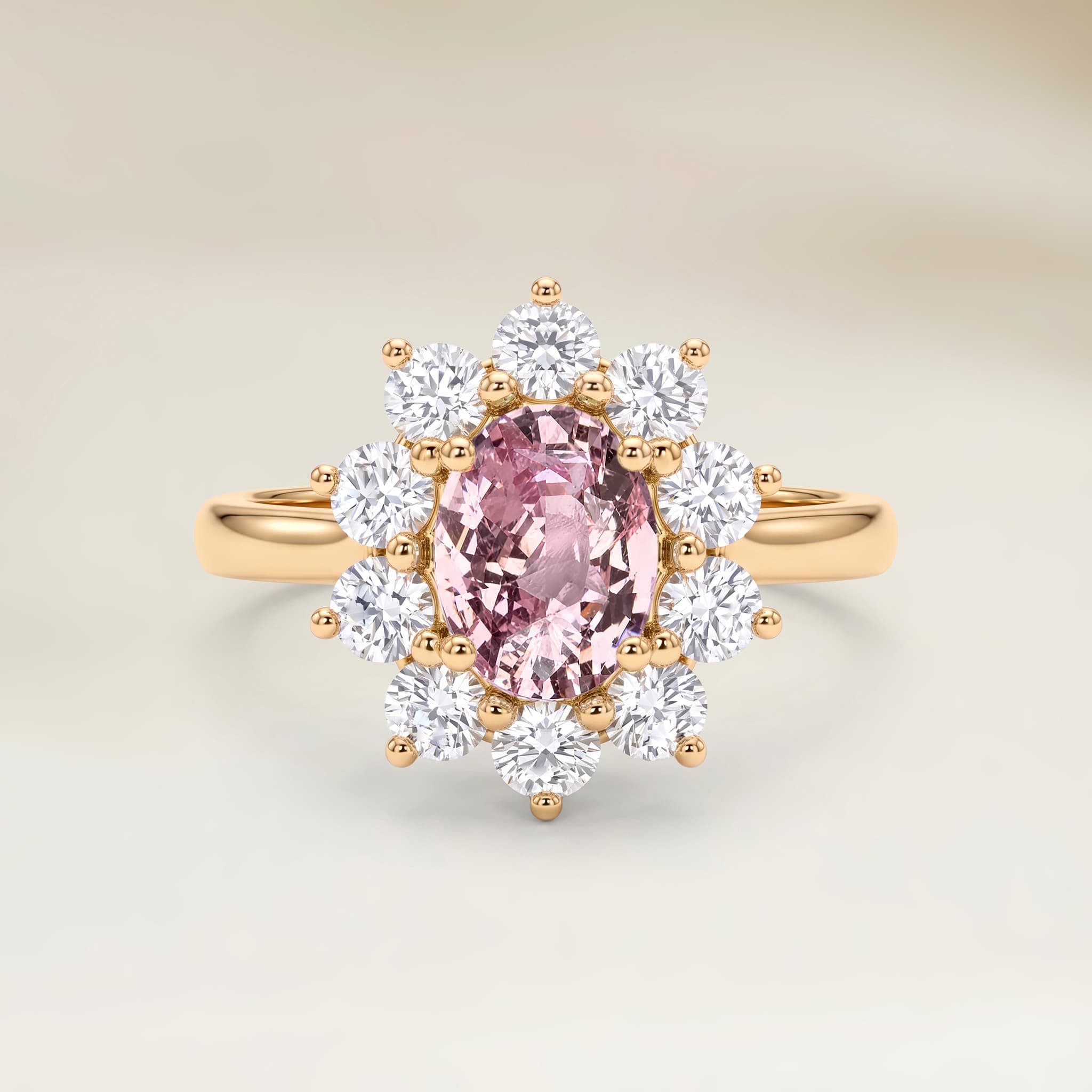 Bague Floral Saphir Padparadscha Ovale de 1,67ct