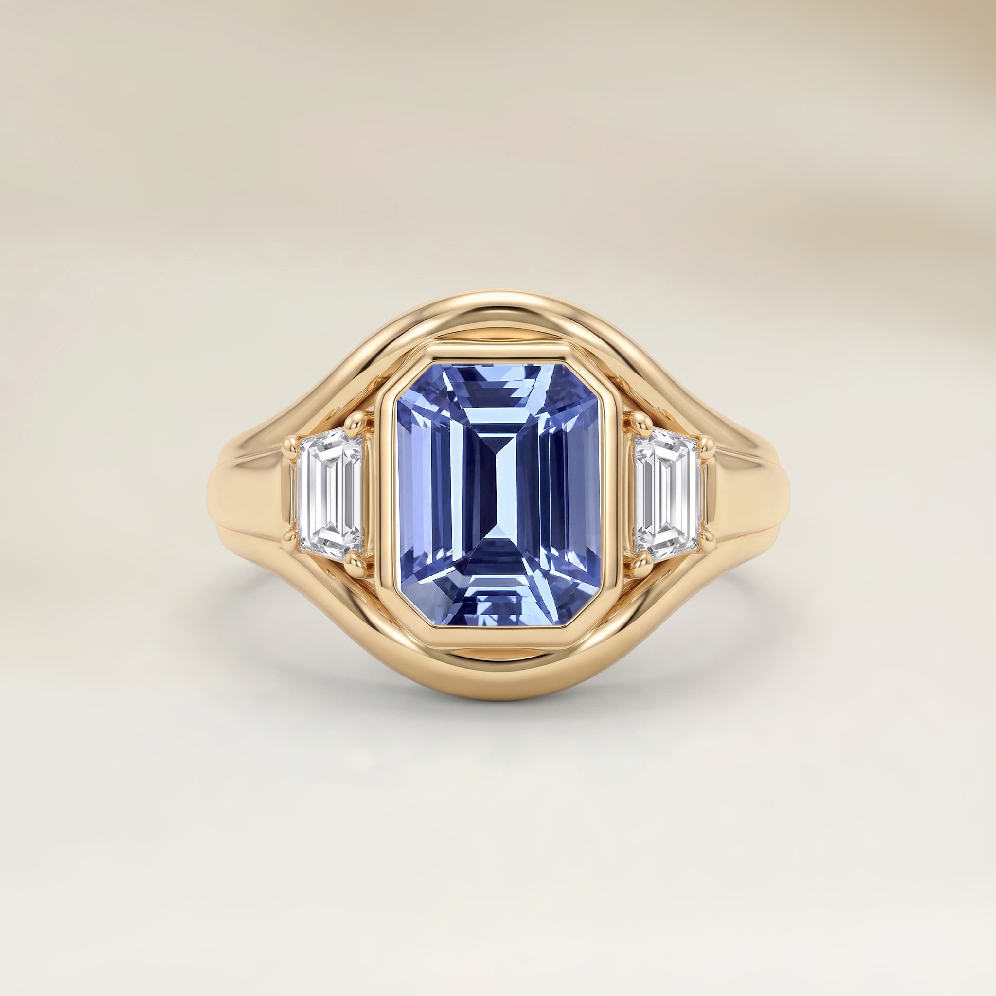 Bague Art Deco Saphir Bleu Rectangle de 1,84ct