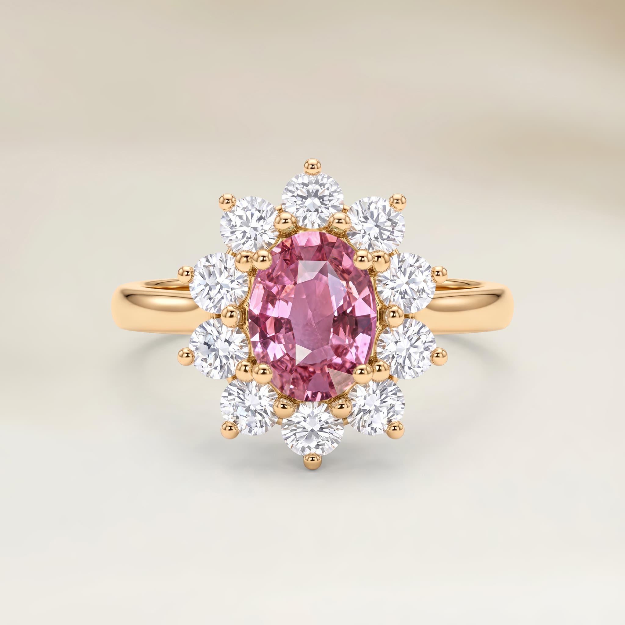 Bague Floral Saphir Padparadscha Ovale de 1,11ct