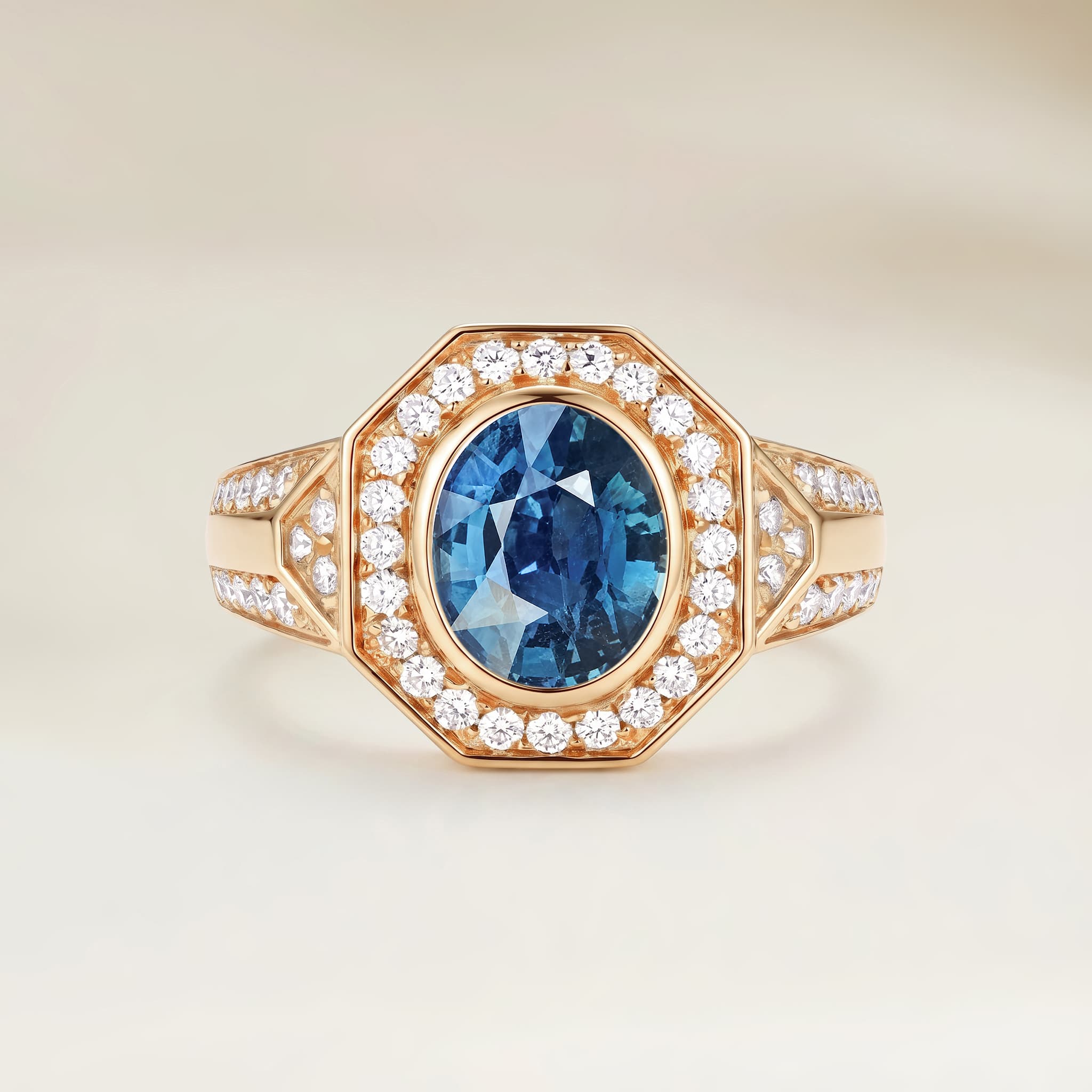 Bague Art Deco Saphir Teal Ovale de 1,58ct