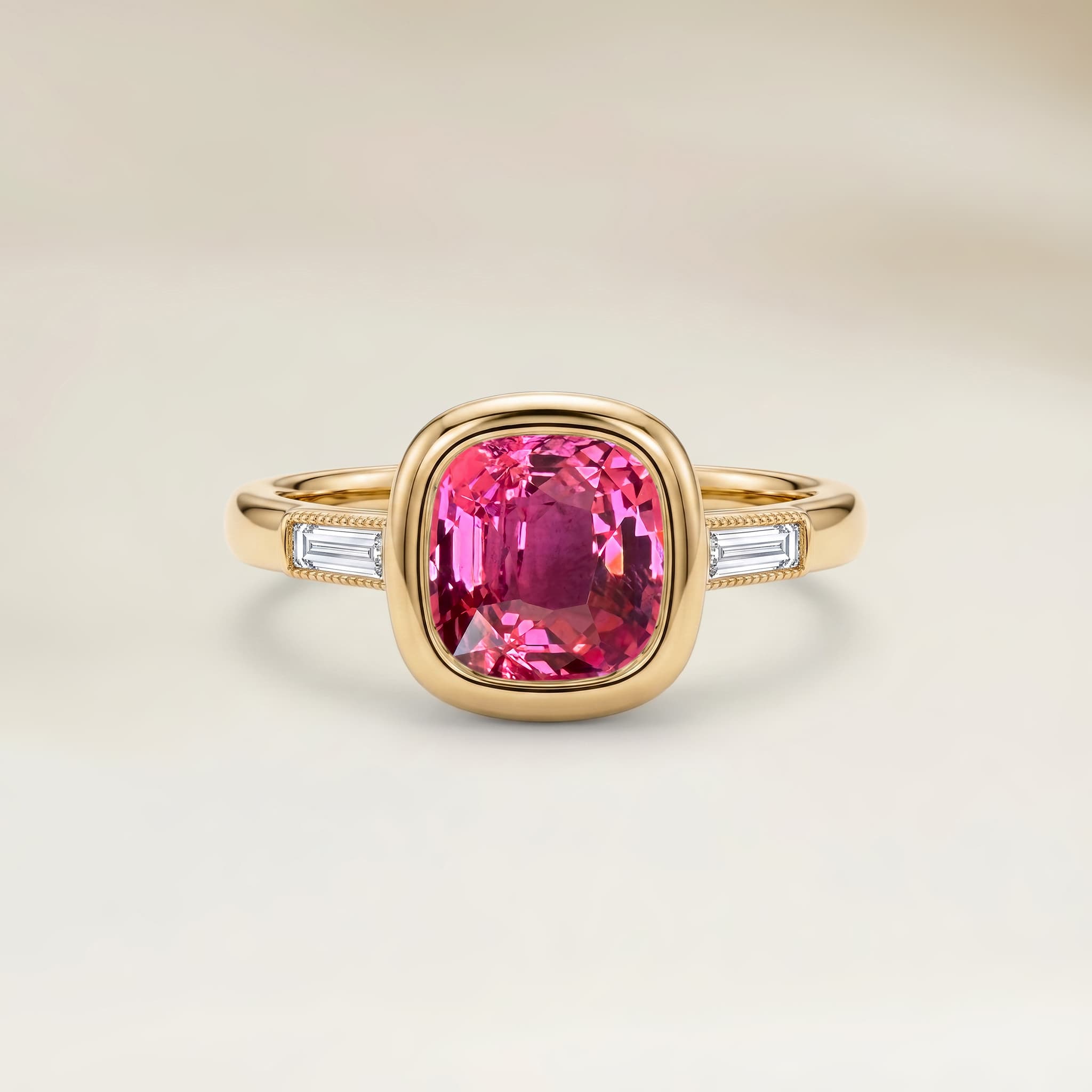 Bague Epaulé Spinelle Rose Coussin de 1,22ct