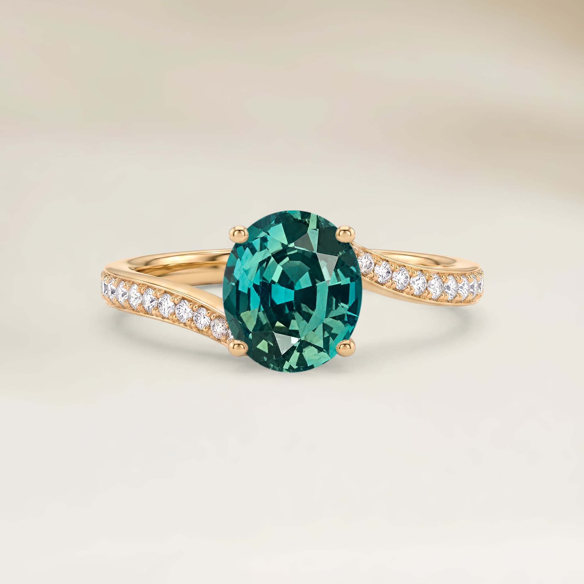Bague Solitaire Saphir Teal Ovale de 1,65ct