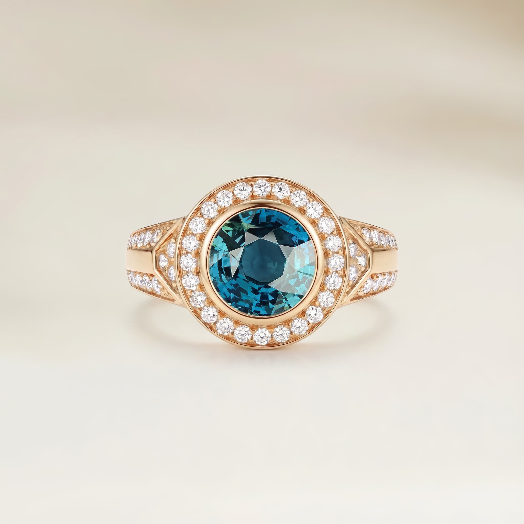 Bague Art Deco Saphir Teal Rond de 2,00ct