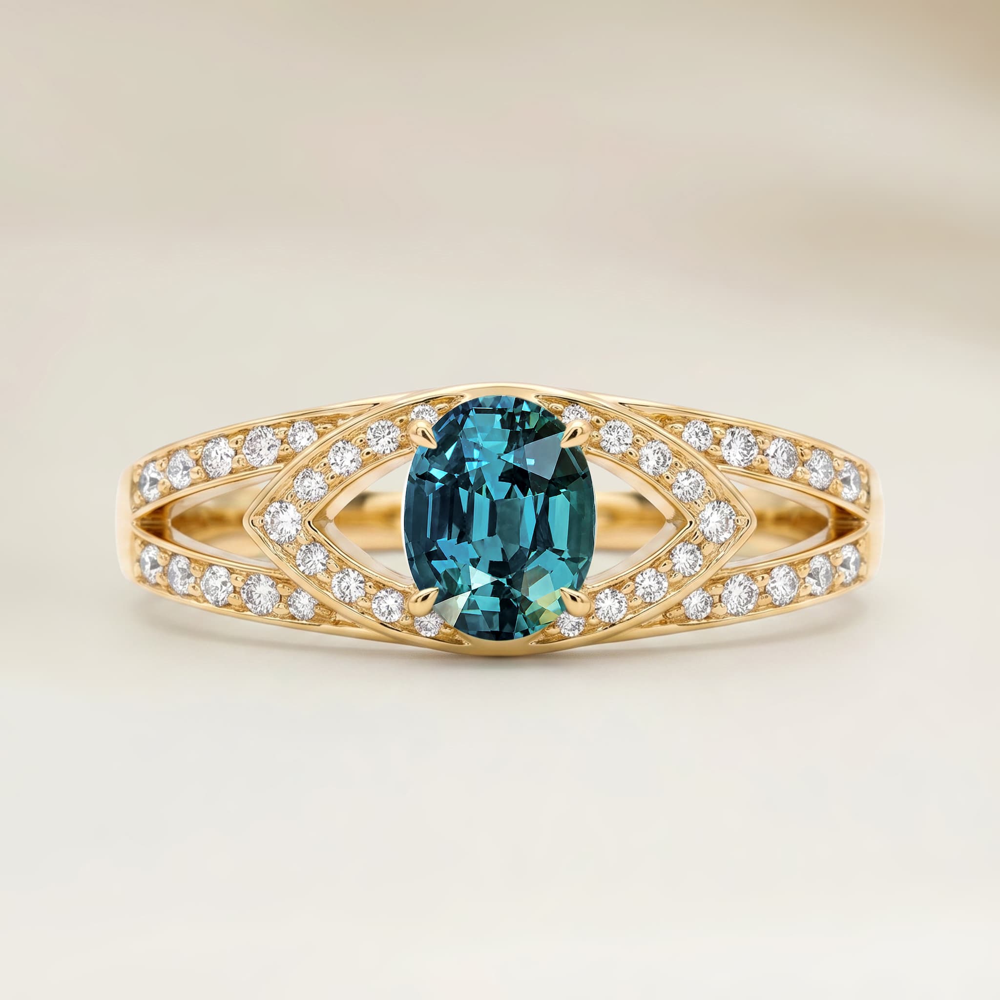 Bague Moderne Saphir Teal Ovale de 1,30ct