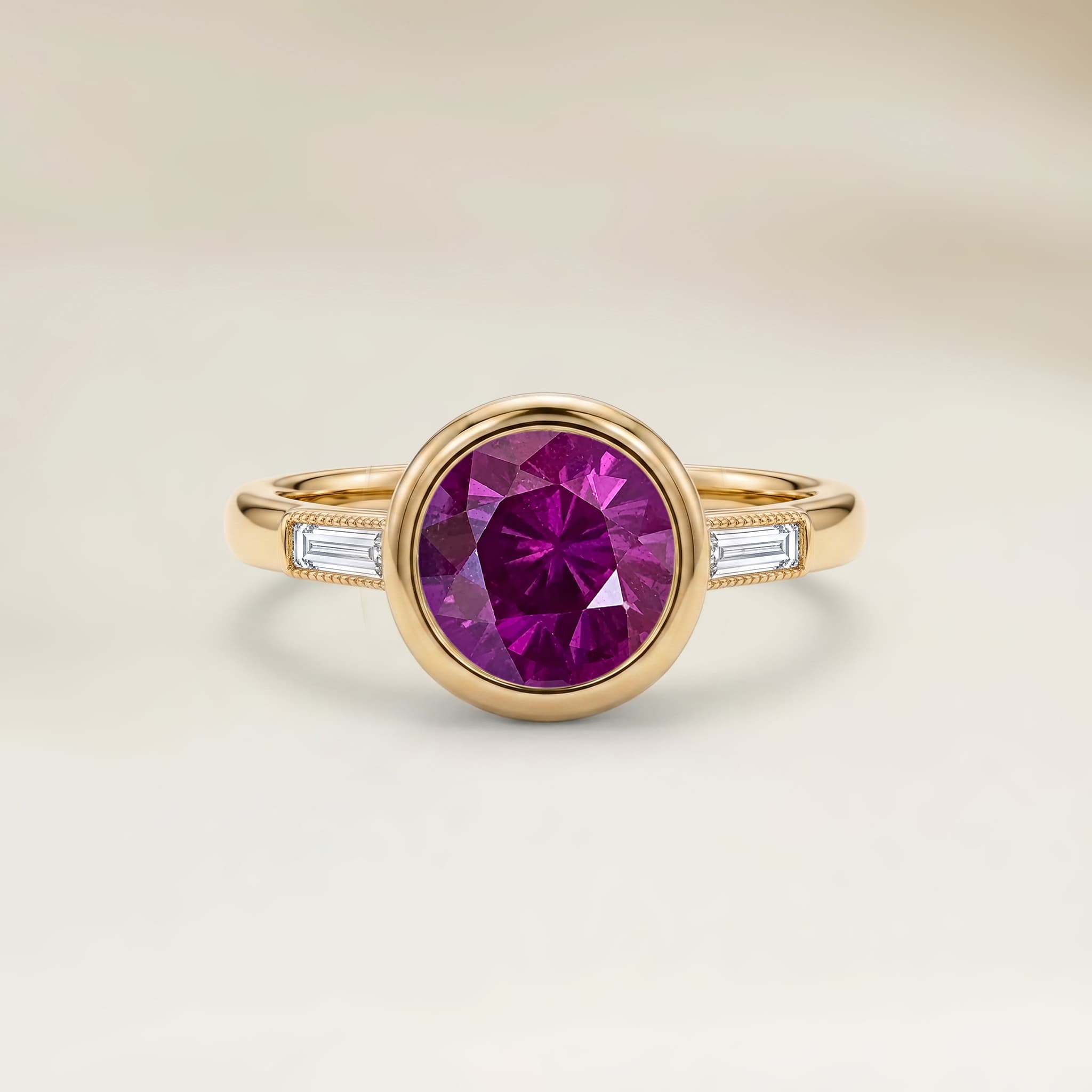 Bague Epaulé Saphir Rose Rond de 1,50ct