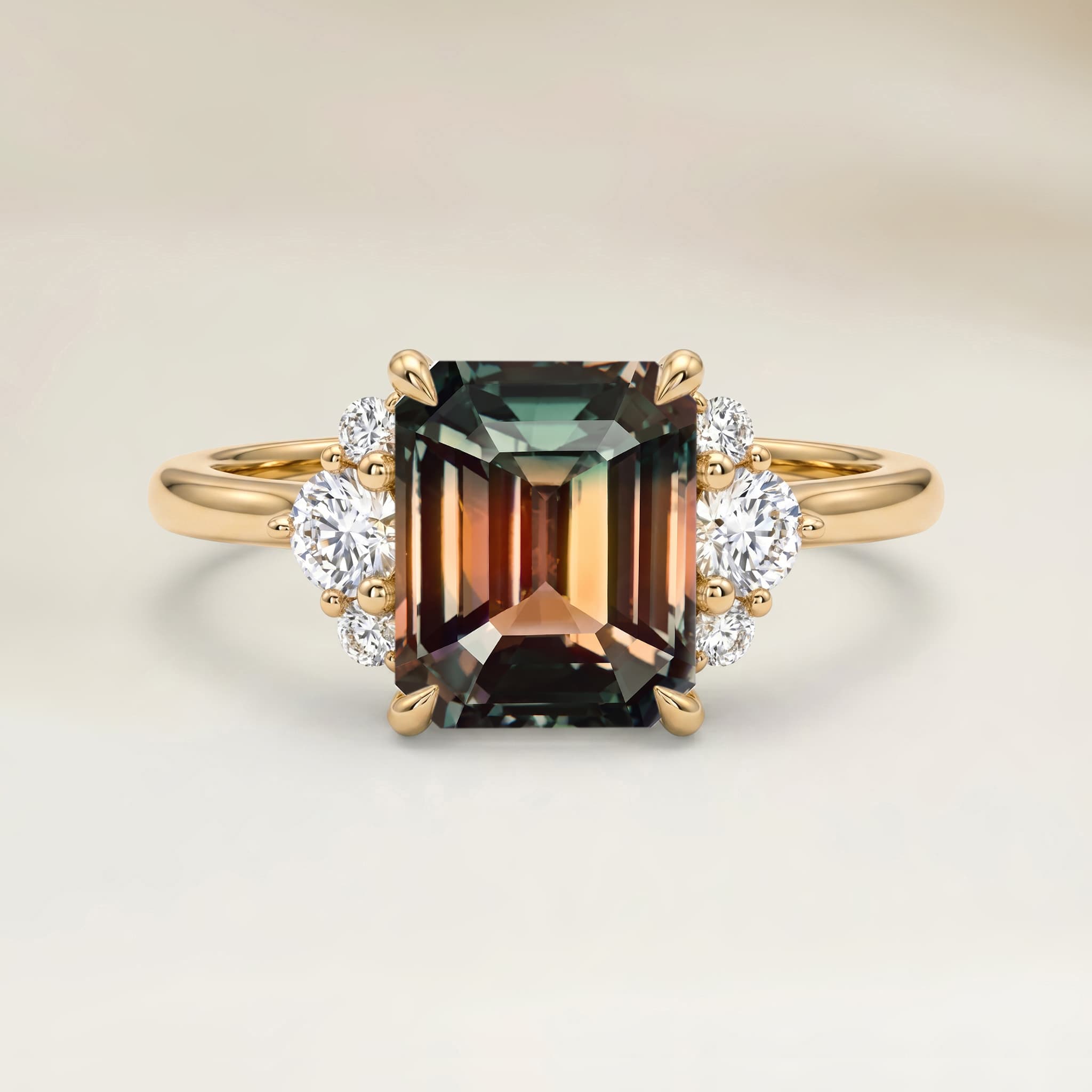 Bague Epaulé Saphir Bicolore Rectangle de 3,05ct