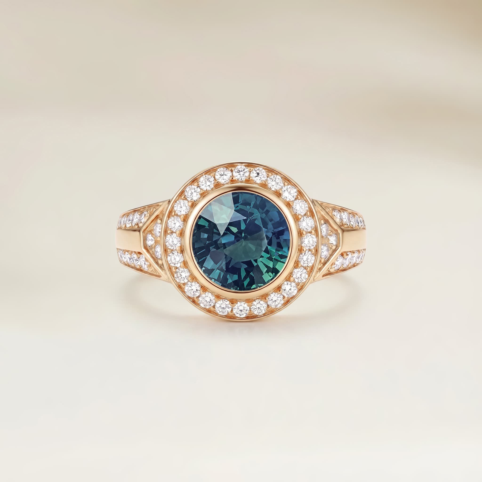 Bague Art Deco Saphir Teal Rond de 1,53ct