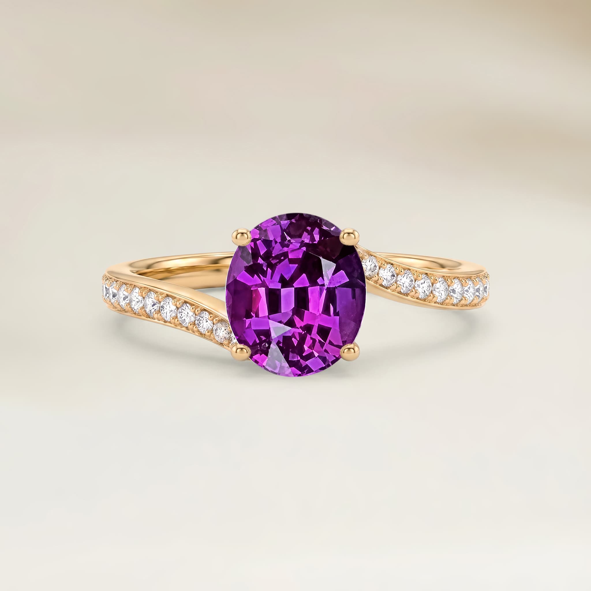 Bague Solitaire Saphir Violet Ovale de 1,60ct