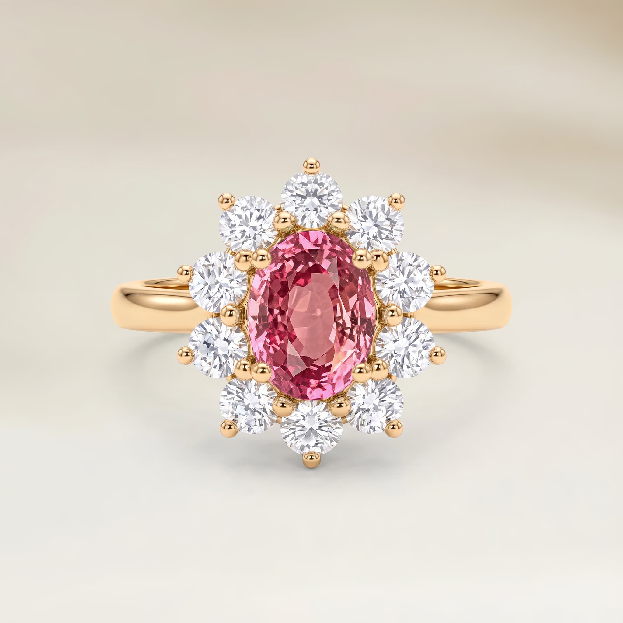 Bague Floral Saphir Padparadscha Ovale de 1,51ct