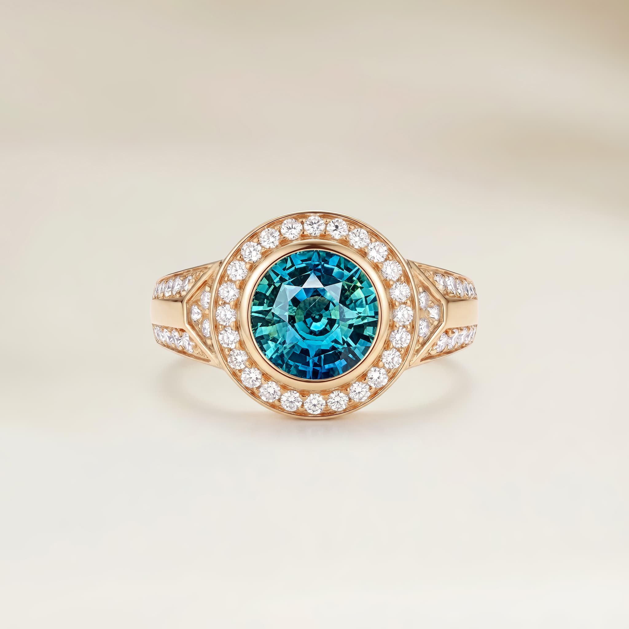 Bague Art Deco Saphir Teal Rond de 2,59ct