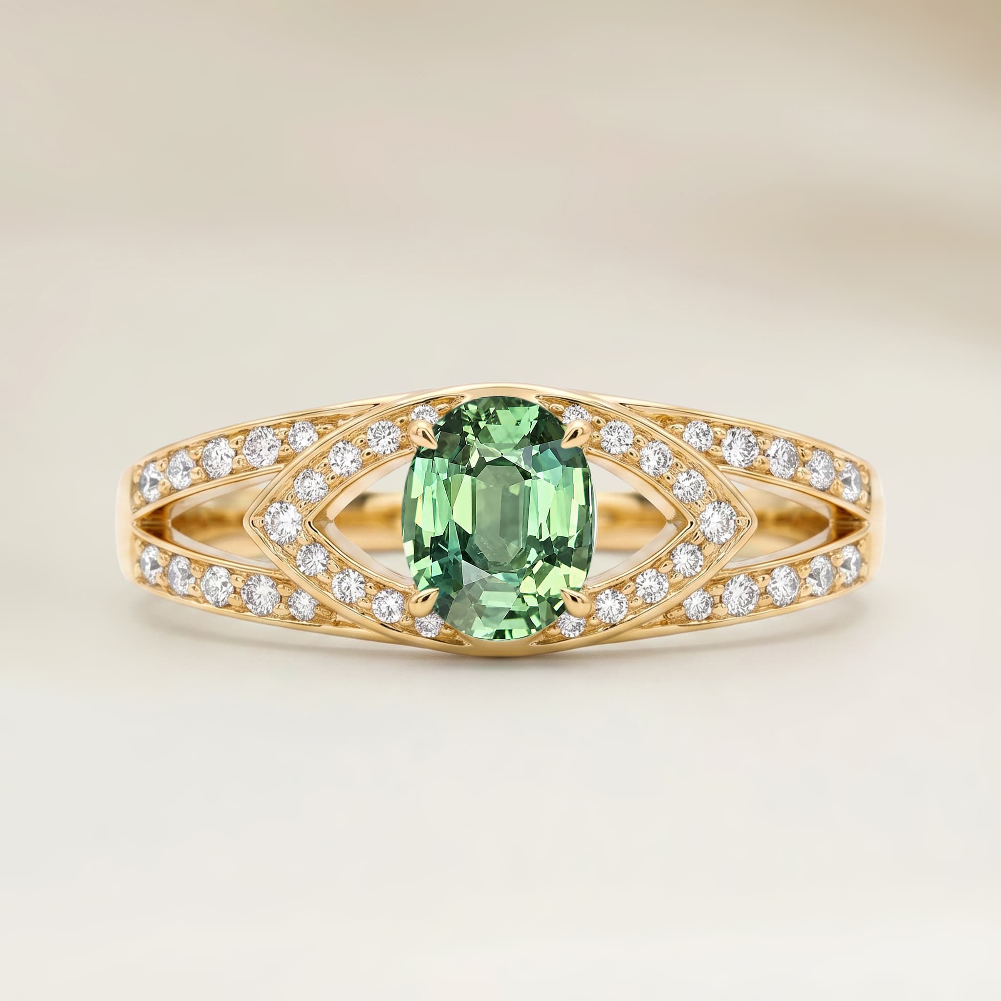 Bague Moderne Saphir Vert Ovale de 1,14ct