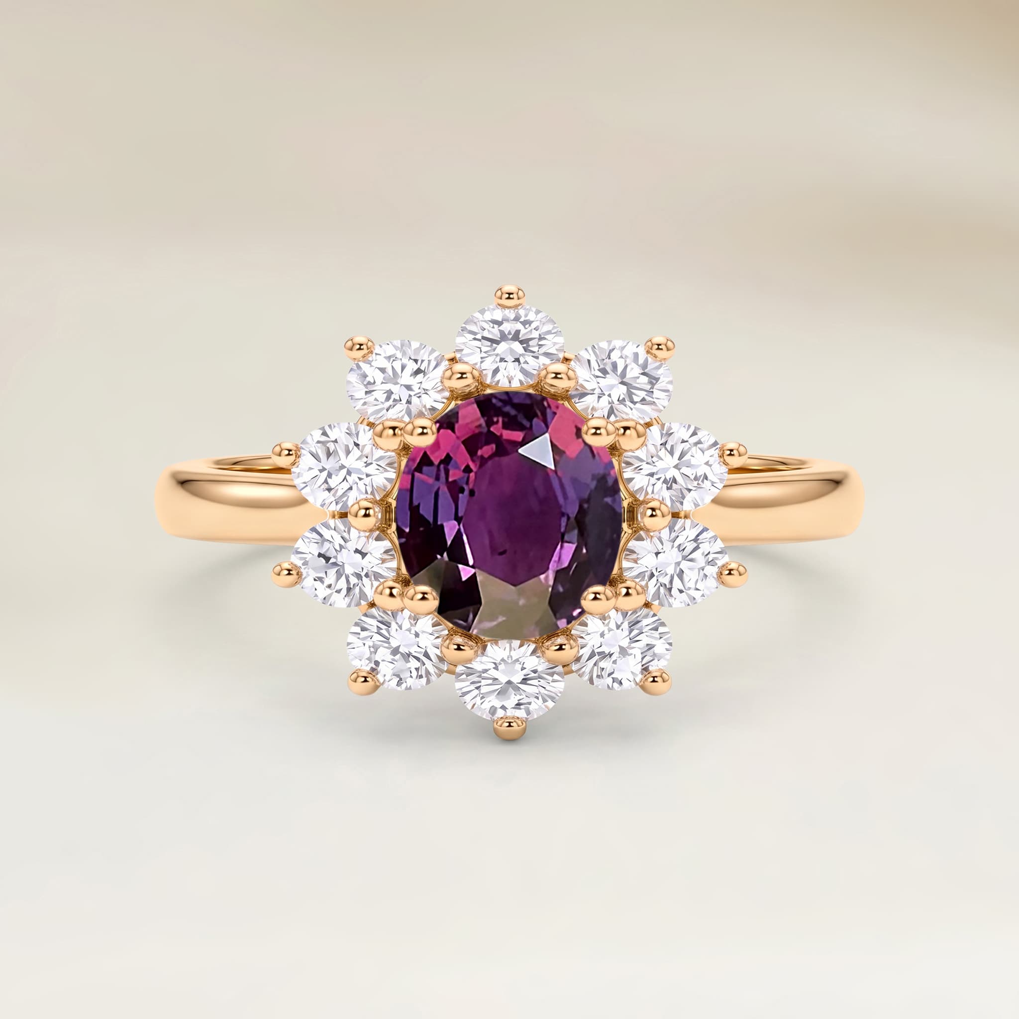 Bague Floral Saphir Violet Ovale de 1,08ct