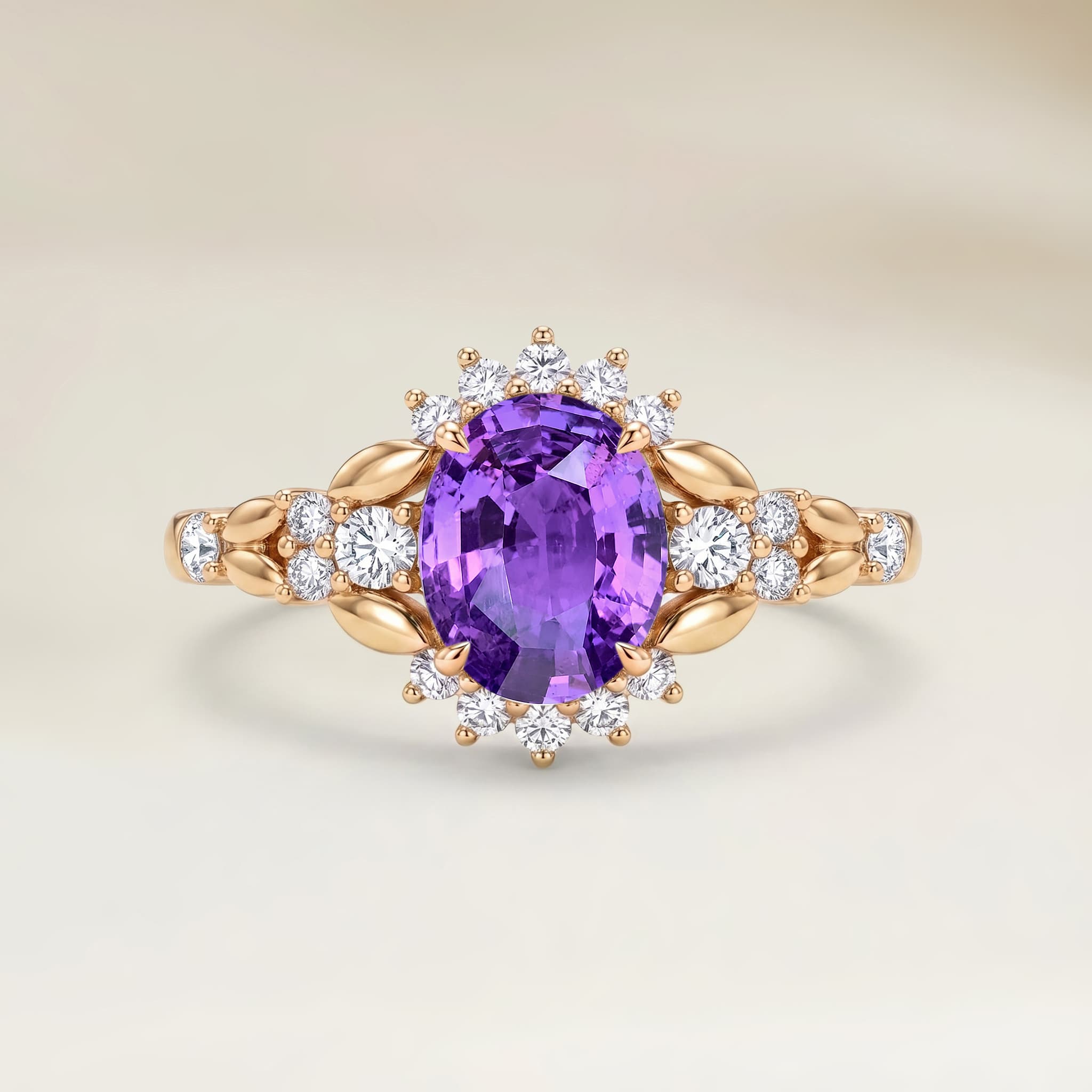 Bague Florale Saphir Violet Ovale de 1,11ct