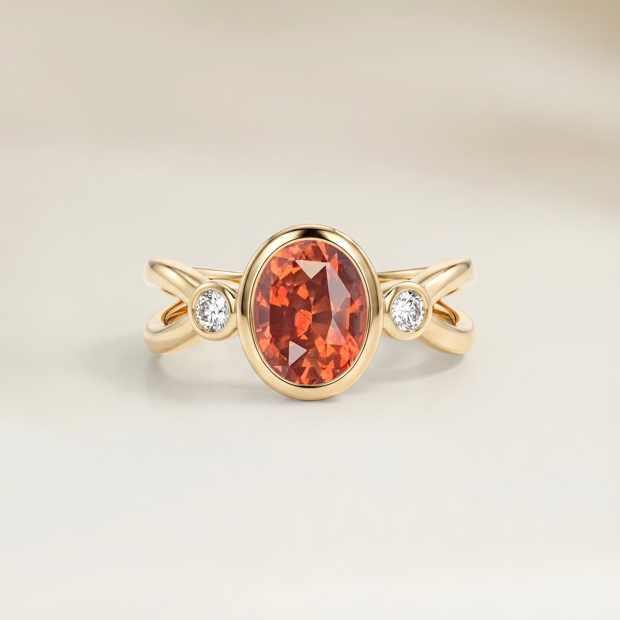 Bague Epaulé Saphir Orange Ovale de 1,60ct — Tanzania