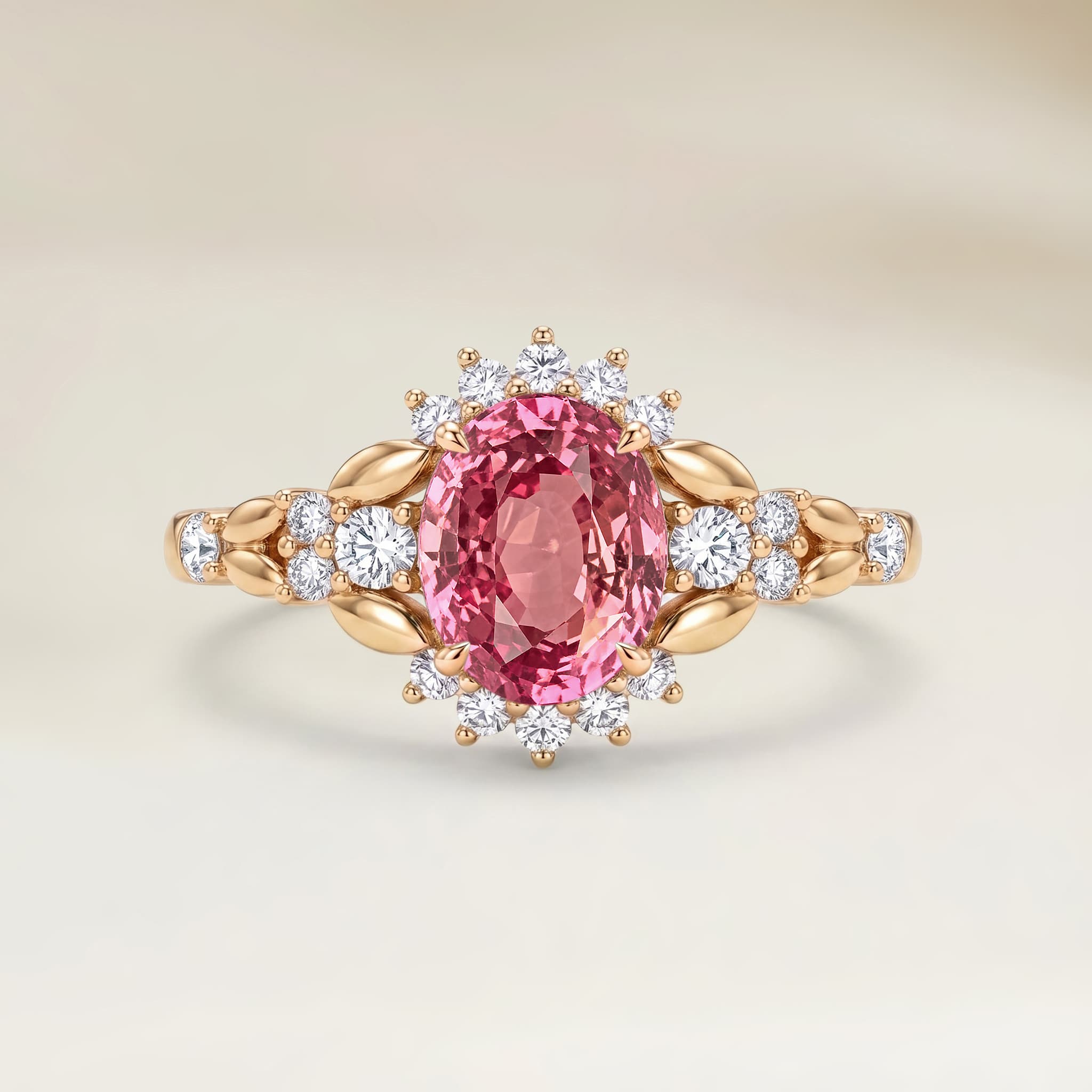 Bague Florale Saphir Padparadscha Ovale de 1,51ct