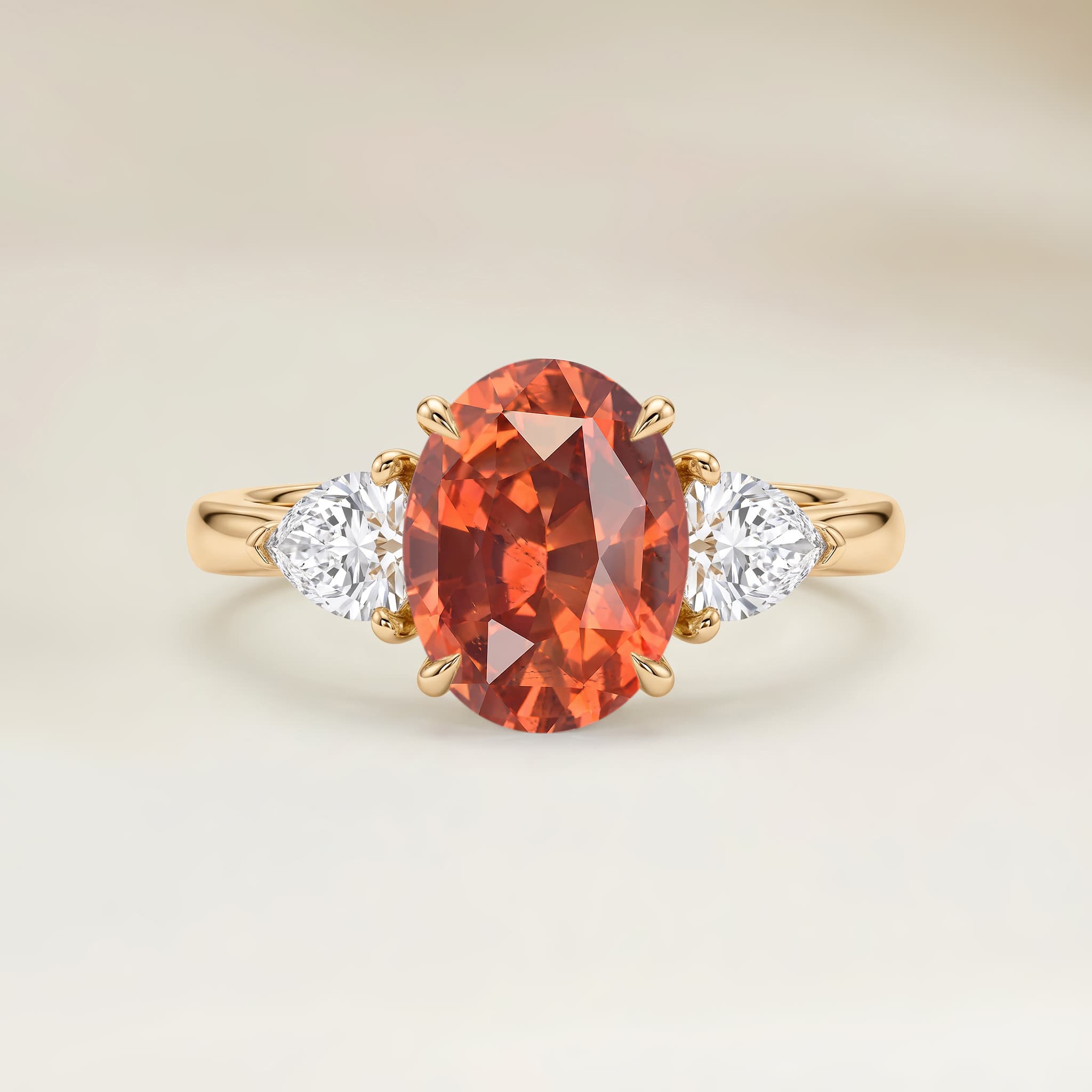Bague Epaulée Saphir Orange Ovale de 1,60ct