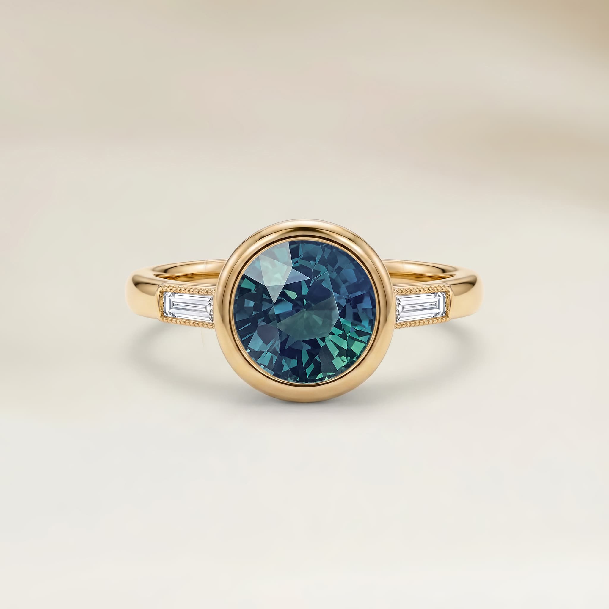 Bague Epaulé Saphir Teal Rond de 1,53ct