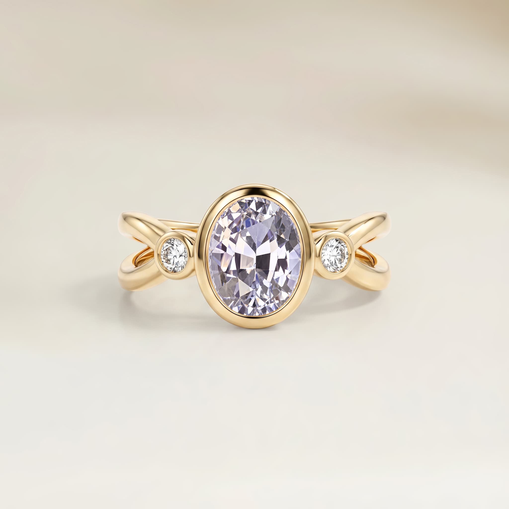 Bague Epaulé Saphir Violet Ovale de 1,84ct