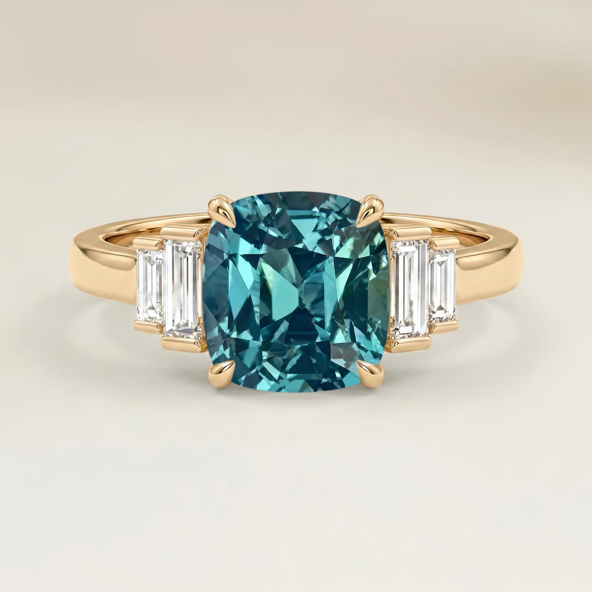 Bague Art Deco Saphir Teal Coussin de 1,31ct