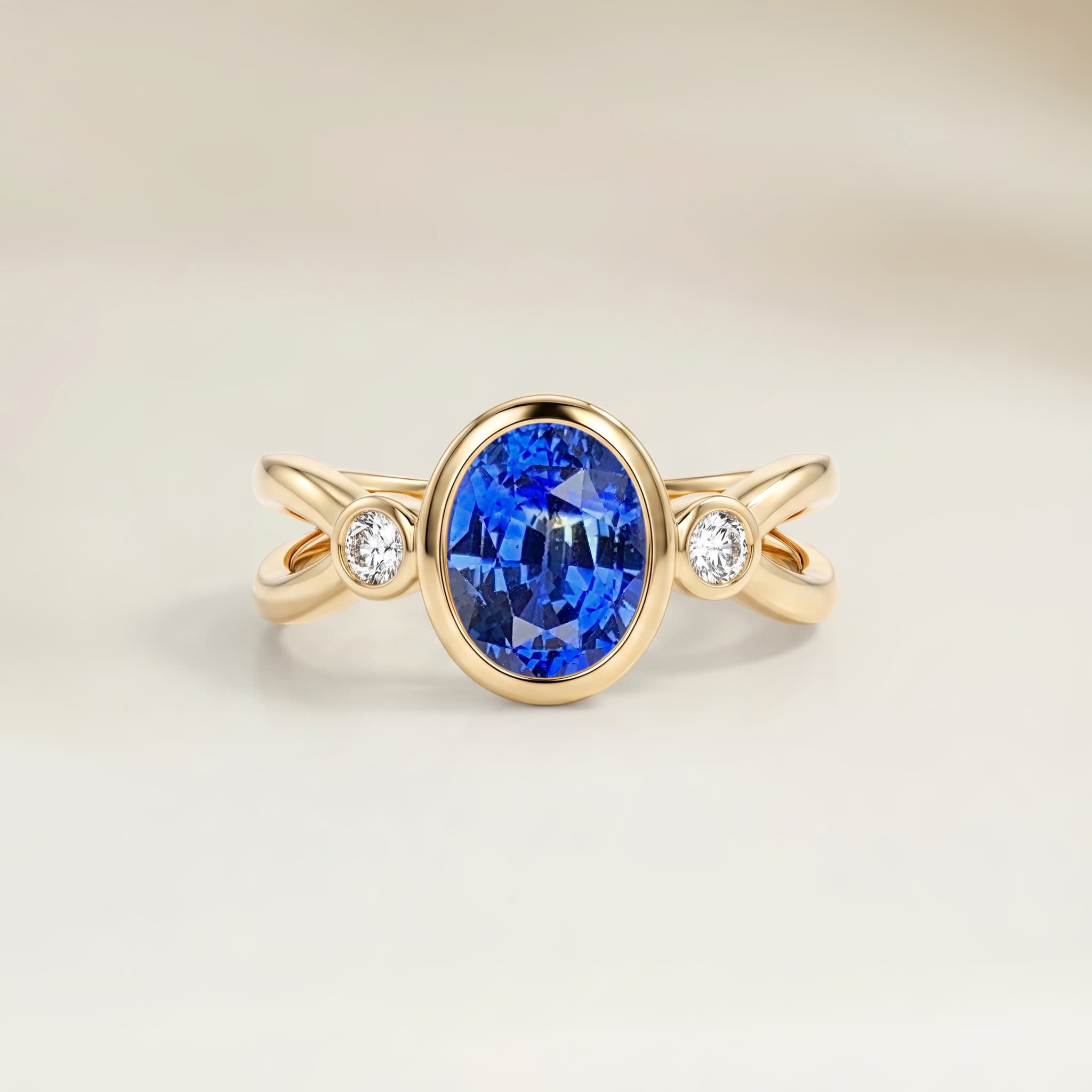 Bague Epaulé Saphir Bleu Ovale de 2,12ct