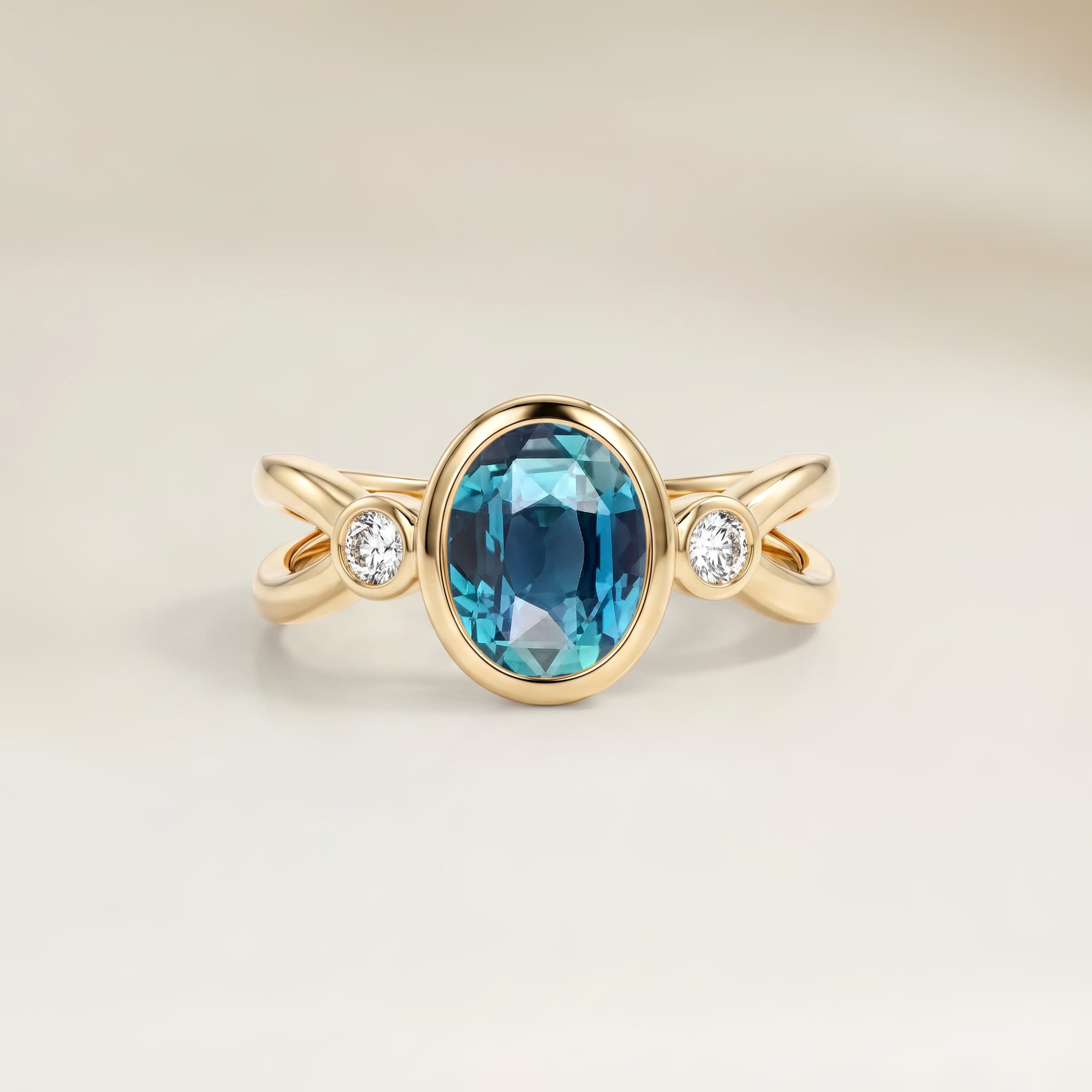 Bague Epaulée Saphir Teal Ovale de 2,01ct - Madagascar