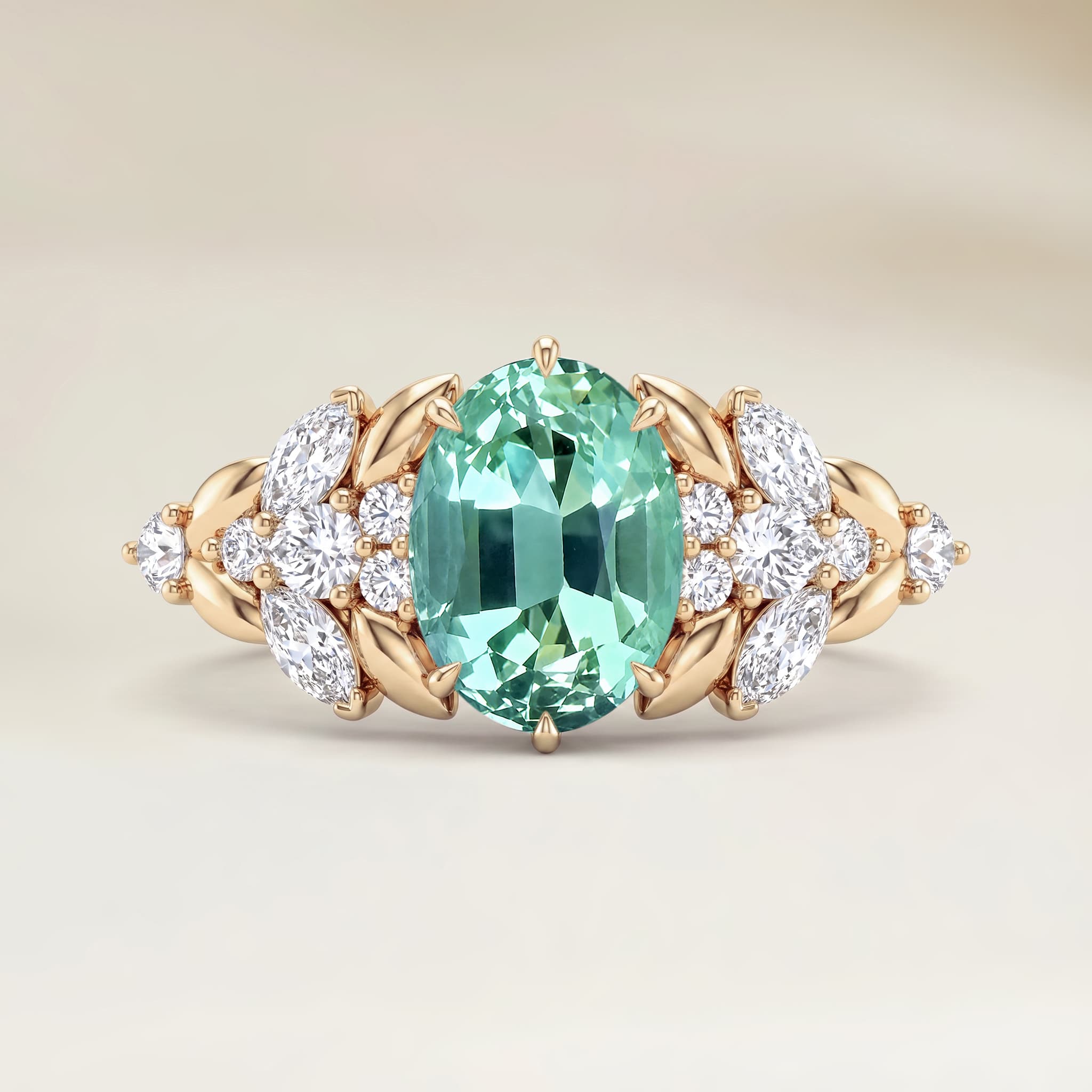 Bague Floral Tourmaline Verte Ovale de 1,02ct